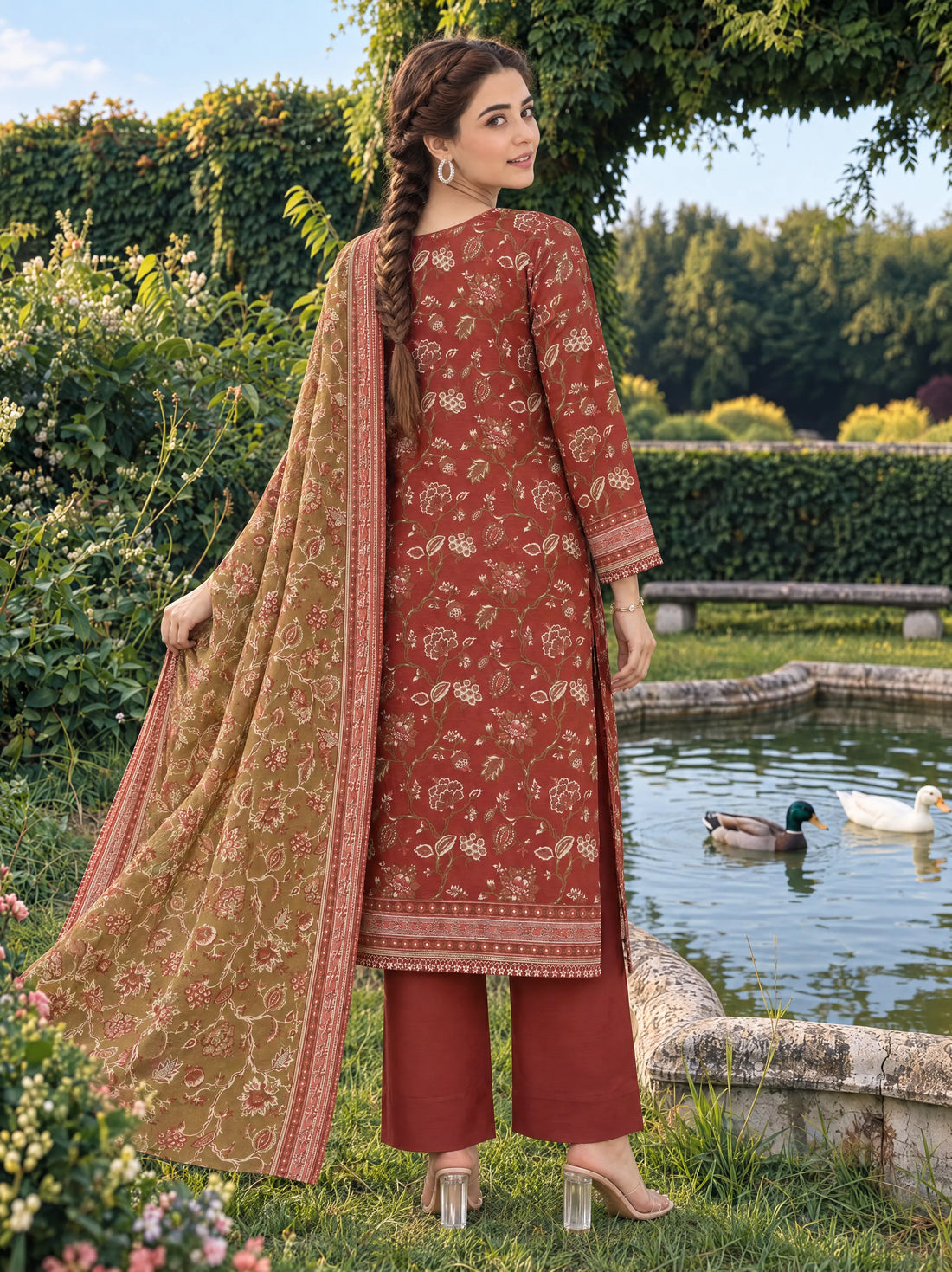 Gulrez Rust, Printed Khaddar 3 Piece