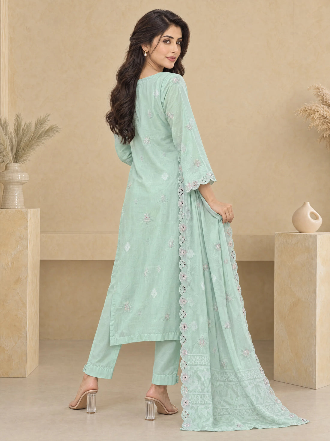 Sham Sabza, Cotton Silk Embroidered 3 Piece