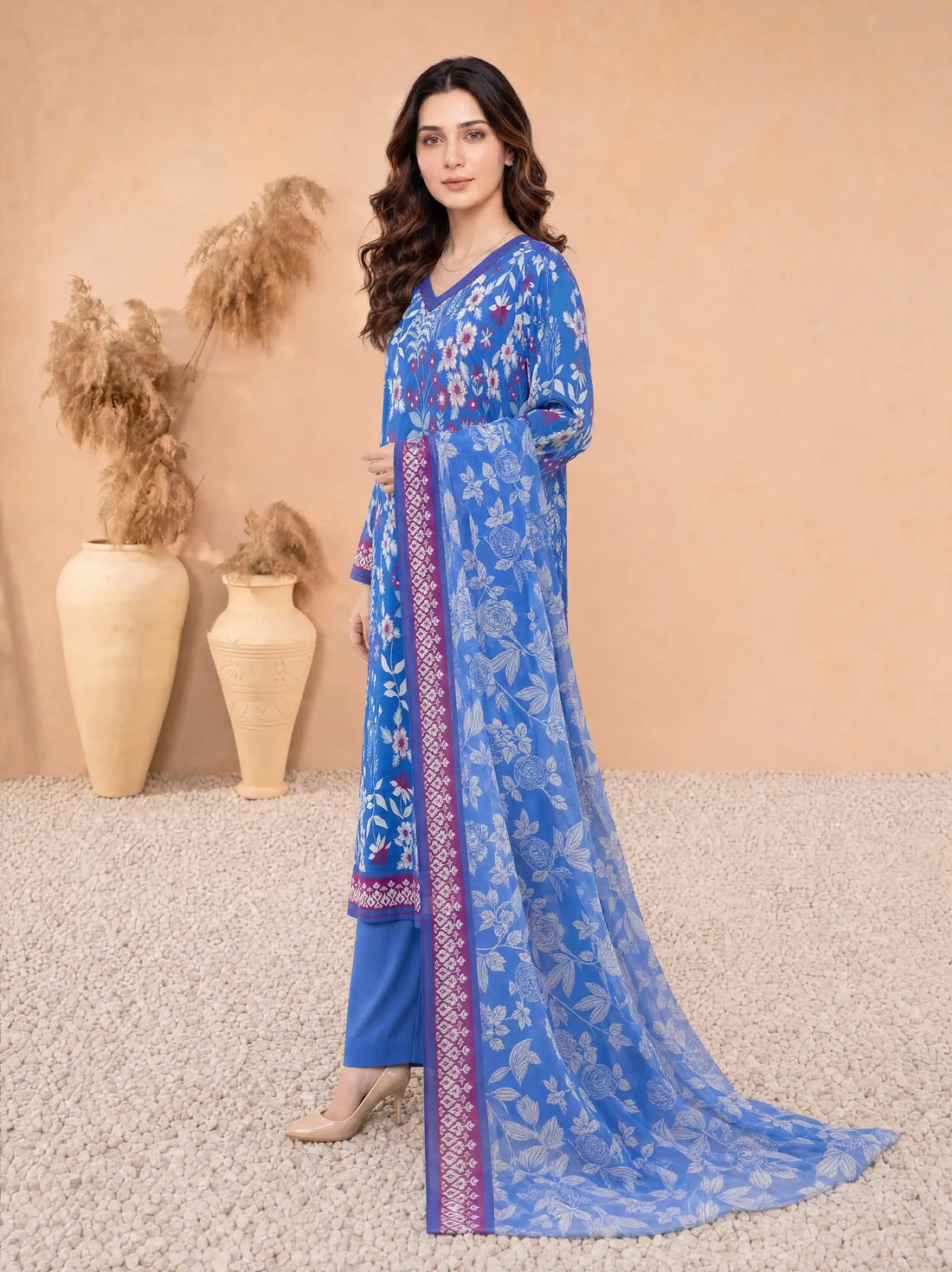 Every Day Azure Meadow Printed Lawn Collection – 3 Piece