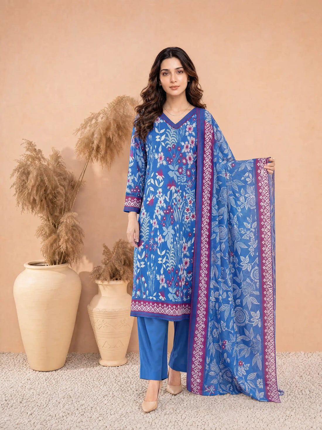 Every Day Azure Meadow Printed Lawn Collection – 3 Piece