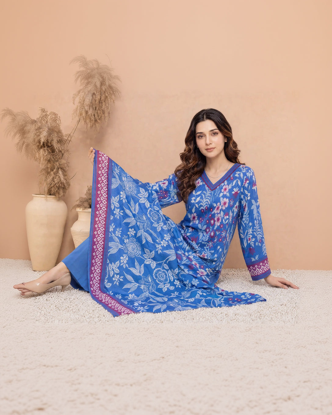 Every Day Azure Meadow Printed Lawn Collection – 3 Piece