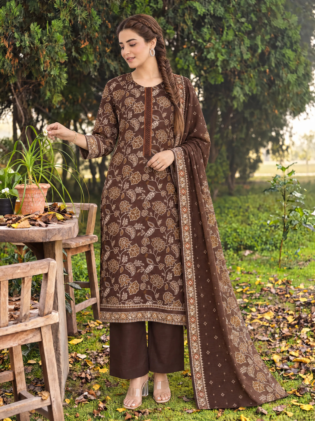 Dilkash Cocoa, Printed Khaddar 3 Piece