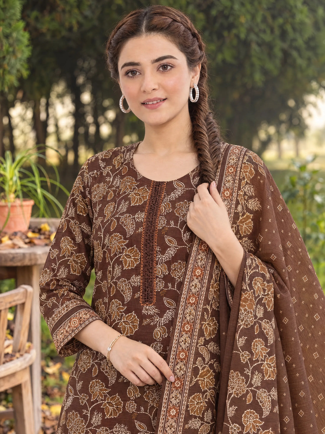 Dilkash Cocoa, Printed Khaddar 3 Piece