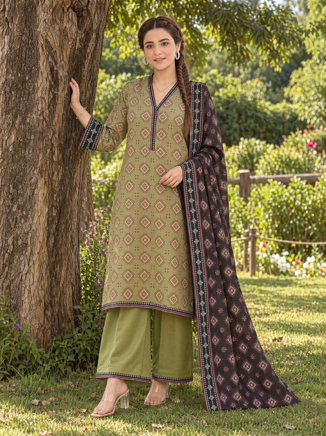 Zeenat Sage, Printed Khaddar 3 Piece