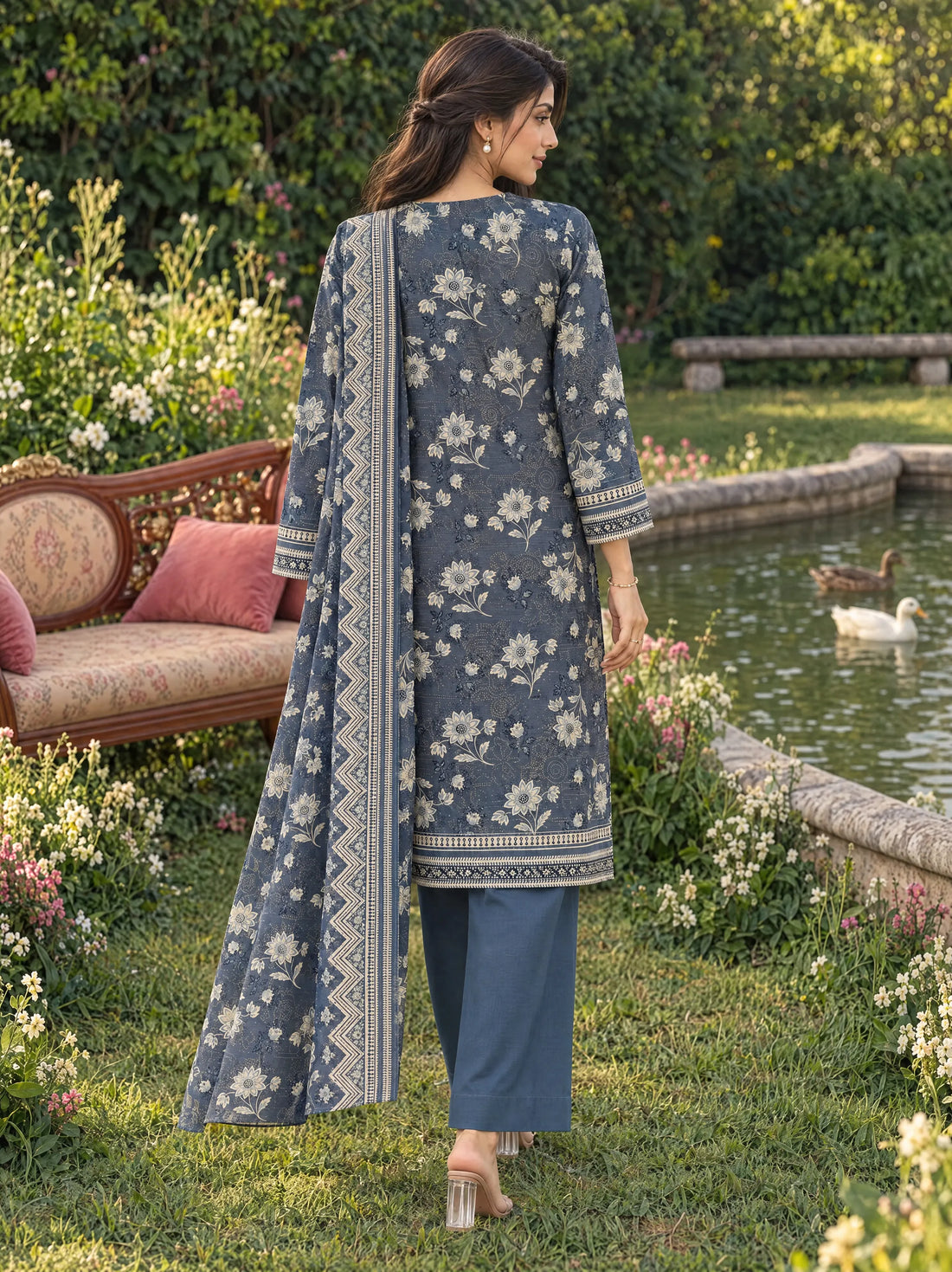 Nazneen Slate, Printed Khaddar 3 Piece