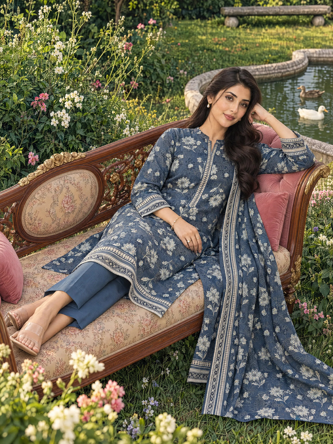 Nazneen Slate, Printed Khaddar 3 Piece