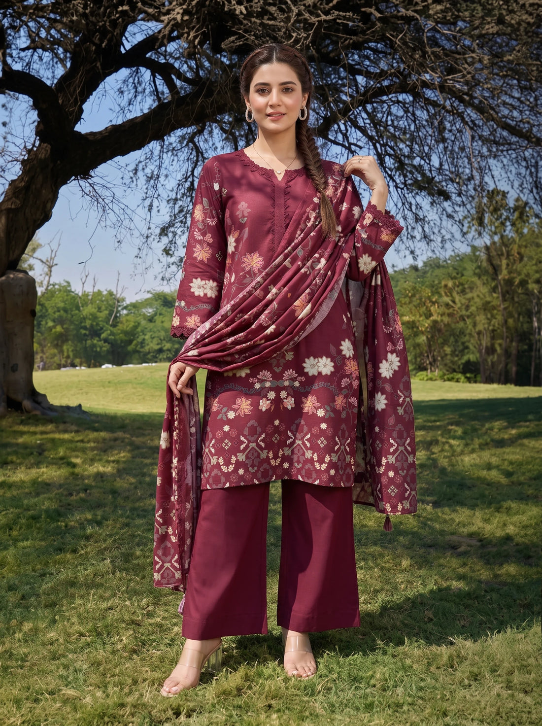 Luxe Rosewood, Stitched Khaddar 3 Piece