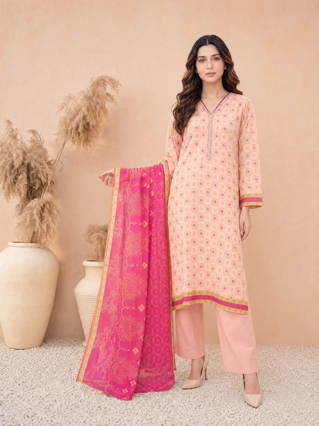 Every Day Peach Bandhani Printed Lawn Collection – 3 Piece