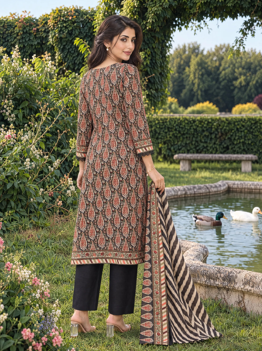 Shabnam Espresso, Printed Khaddar 3 Piece