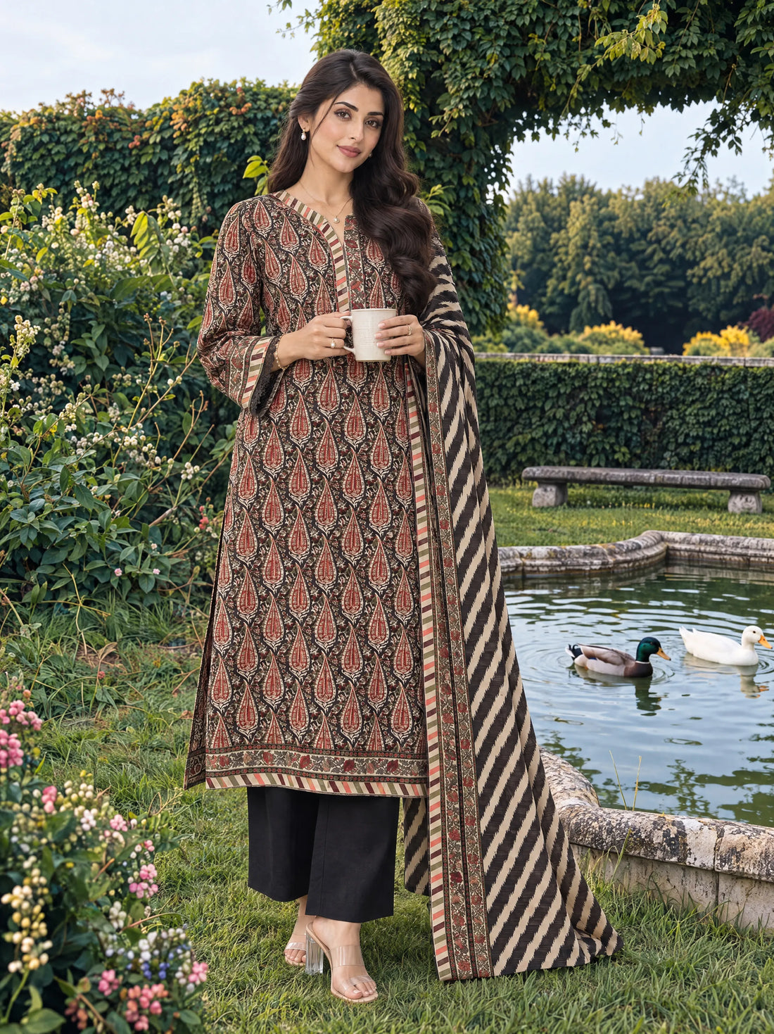 Shabnam Espresso, Printed Khaddar 3 Piece