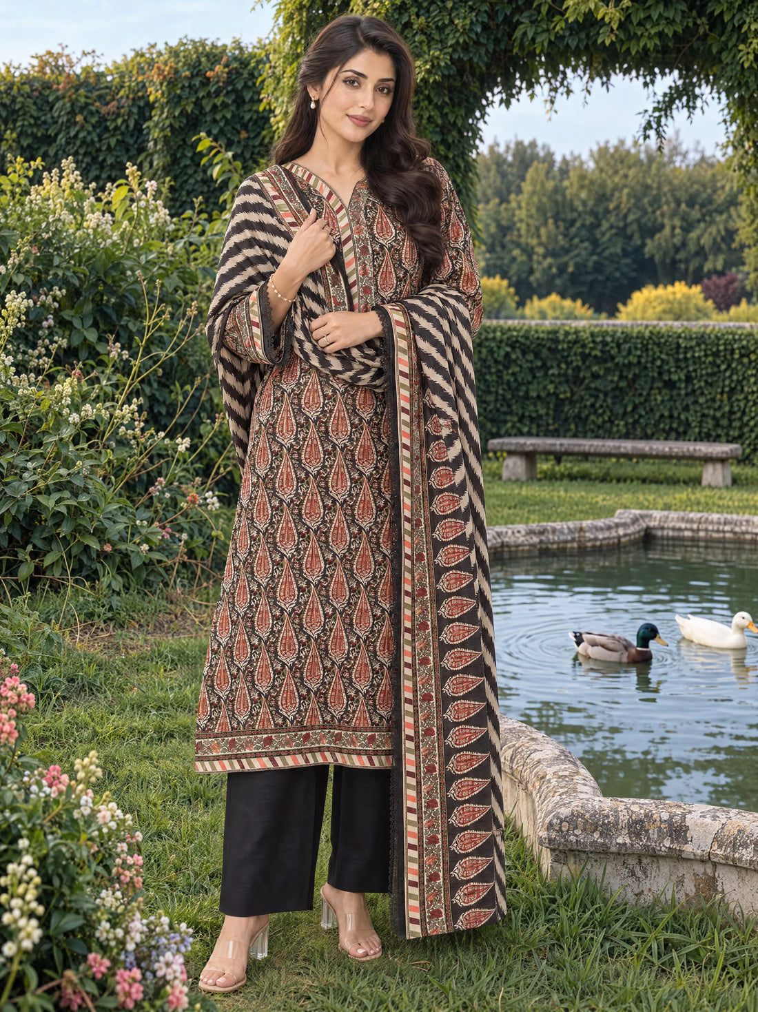 Shabnam Espresso, Printed Khaddar 3 Piece