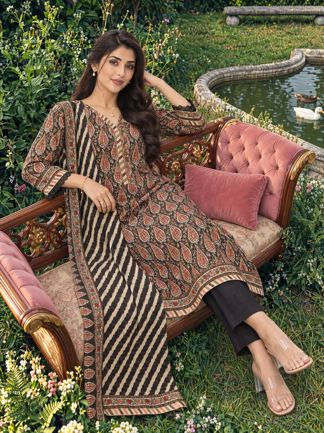 Shabnam Espresso, Printed Khaddar 3 Piece