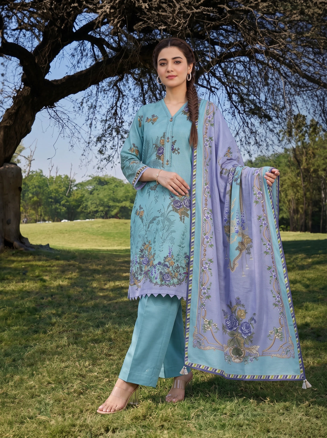 Luxe Aqua, Stitched Khaddar 3 Piece