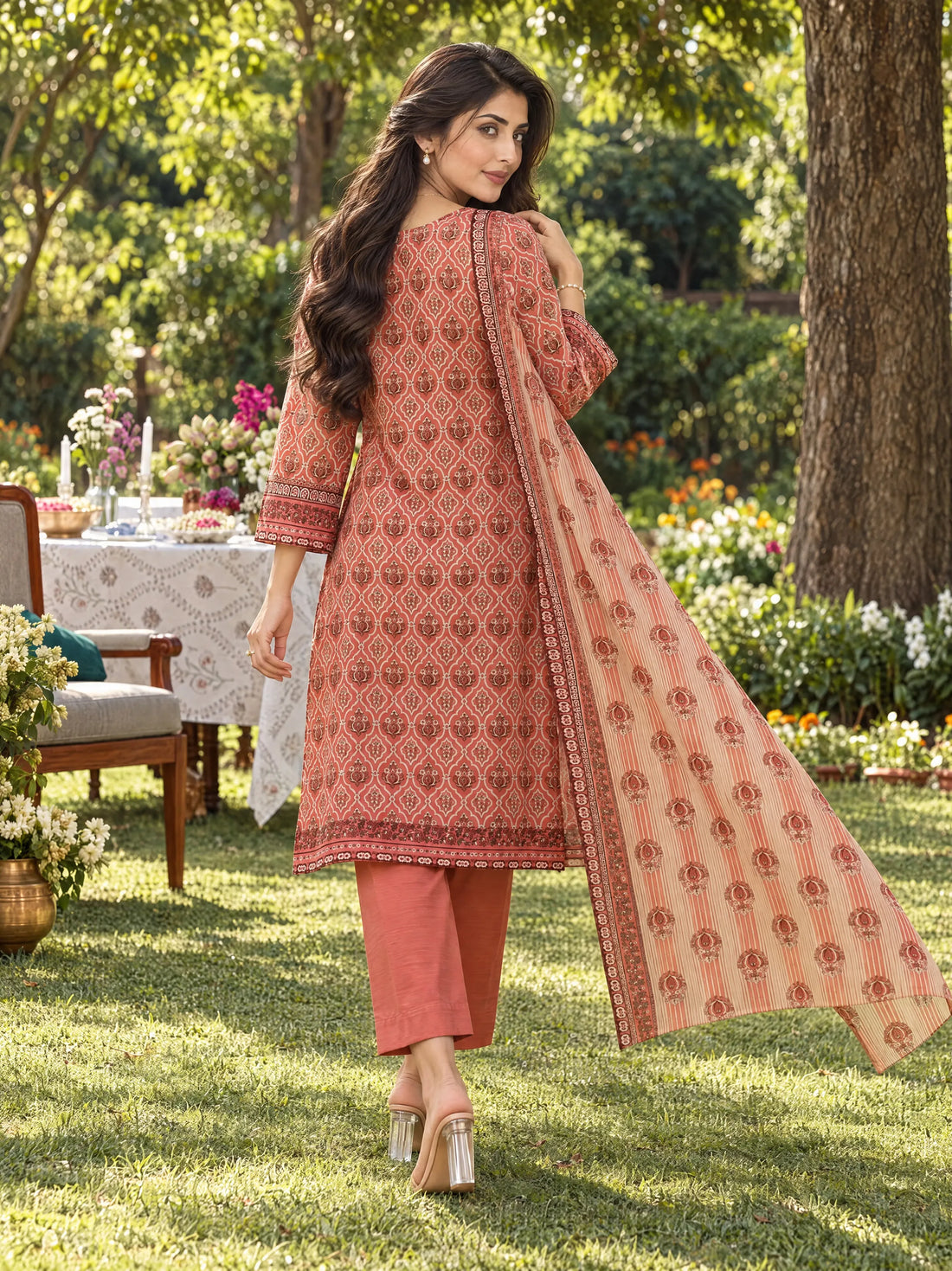 Gul-e-Rana Coral, Printed Khaddar 3 Piece