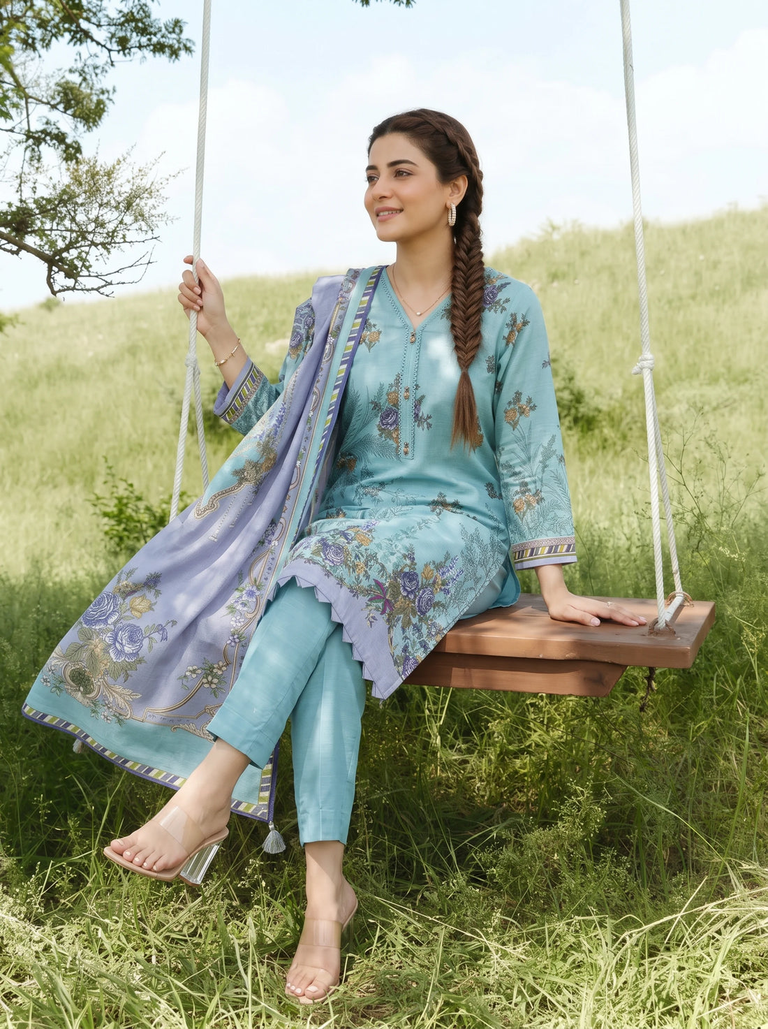 Luxe Aqua, Stitched Khaddar 3 Piece