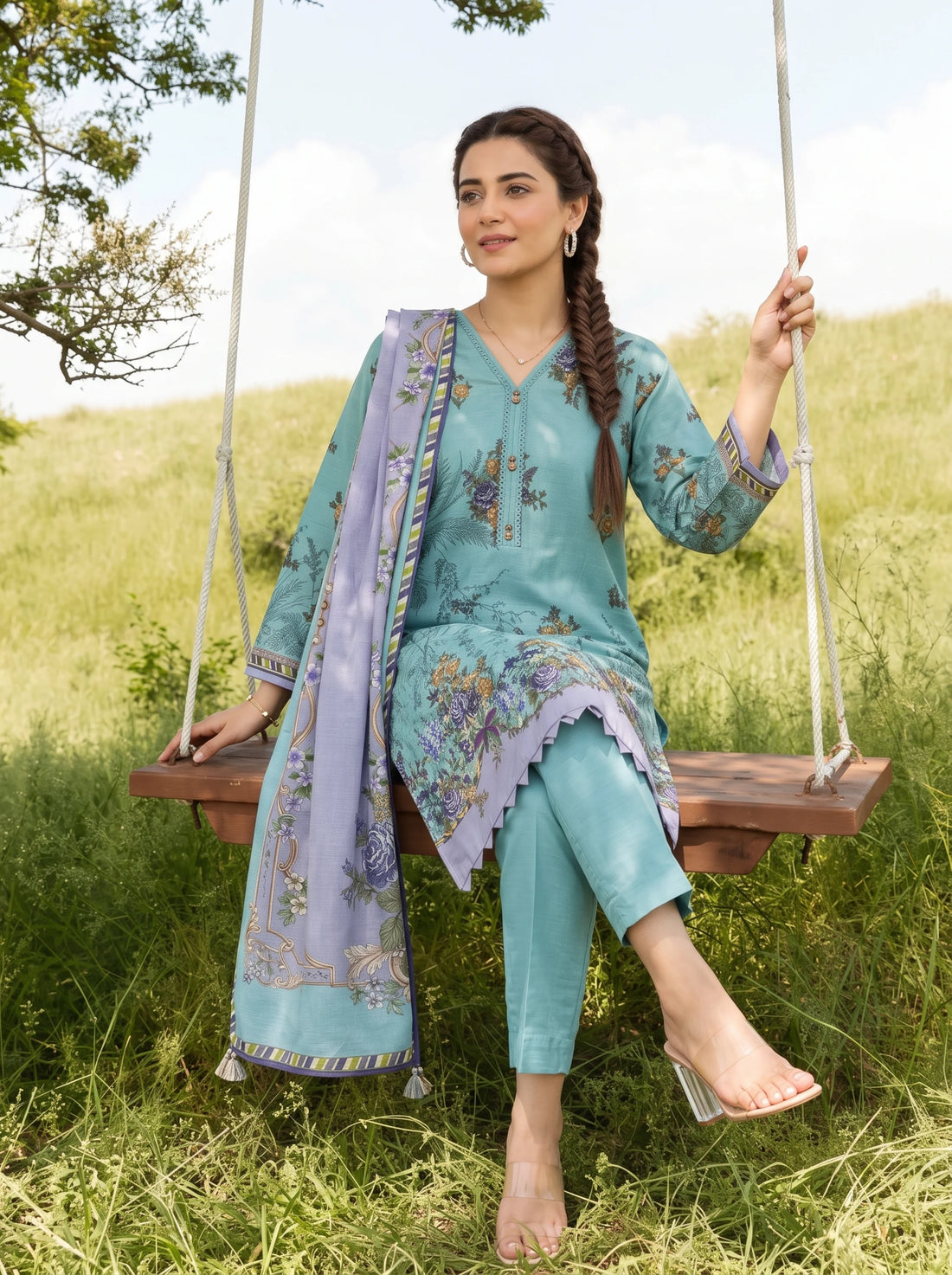 Luxe Aqua, Stitched Khaddar 3 Piece