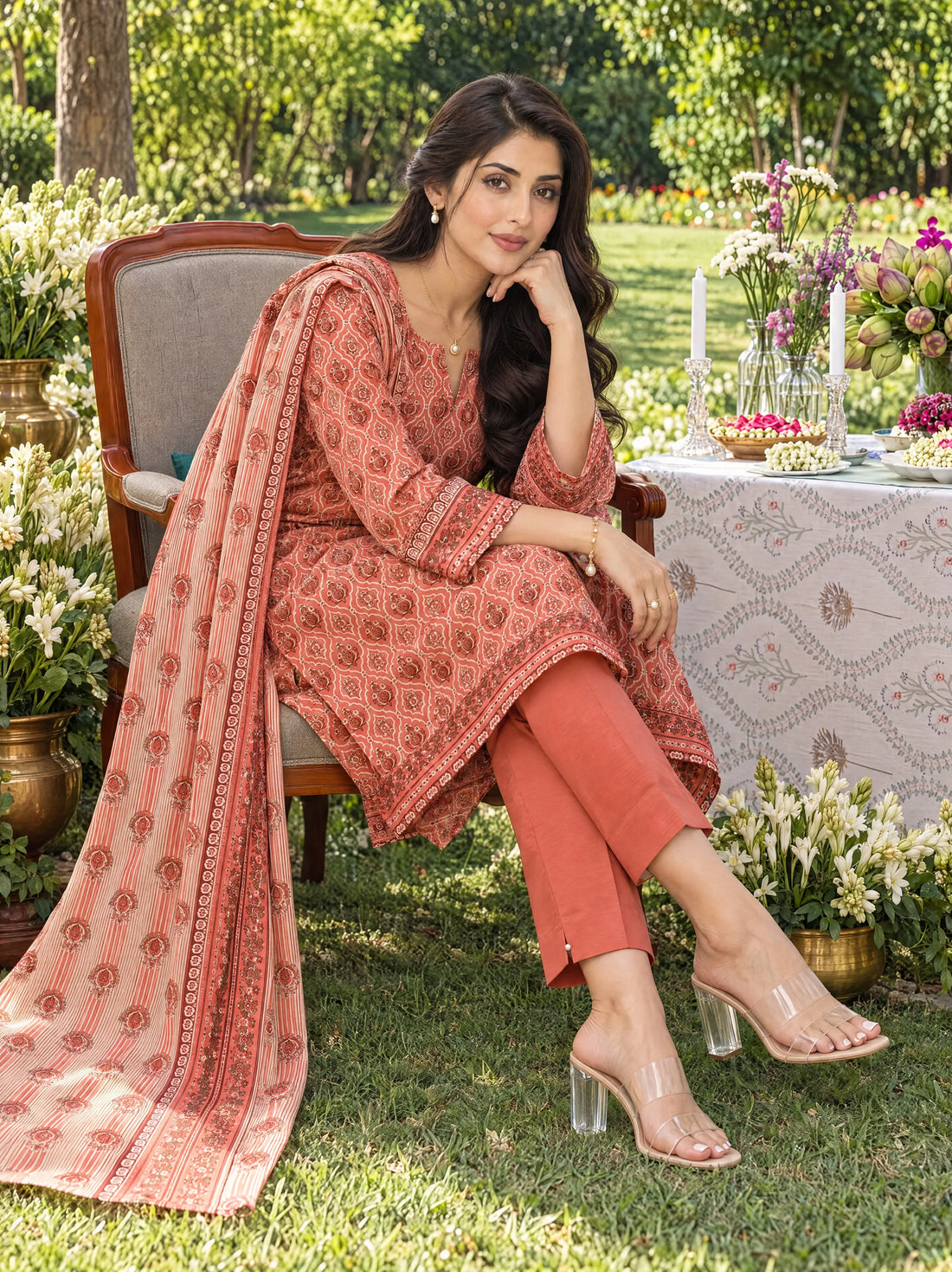 Gul-e-Rana Coral, Printed Khaddar 3 Piece