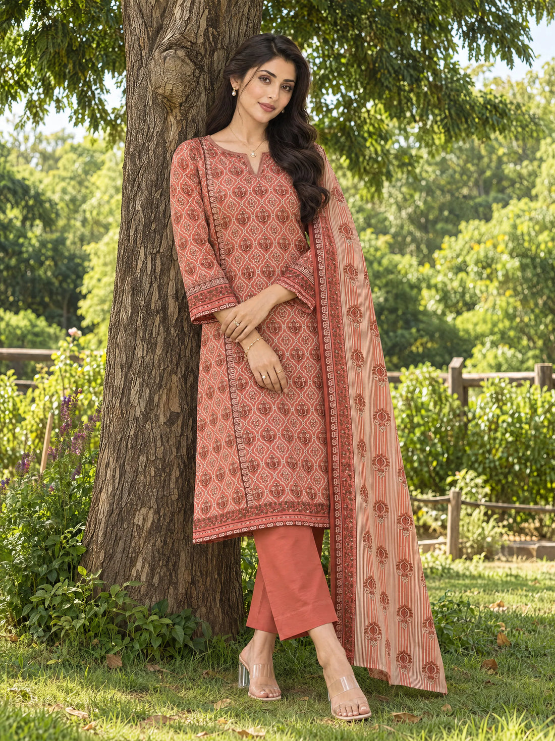 Gul-e-Rana Coral, Printed Khaddar 3 Piece