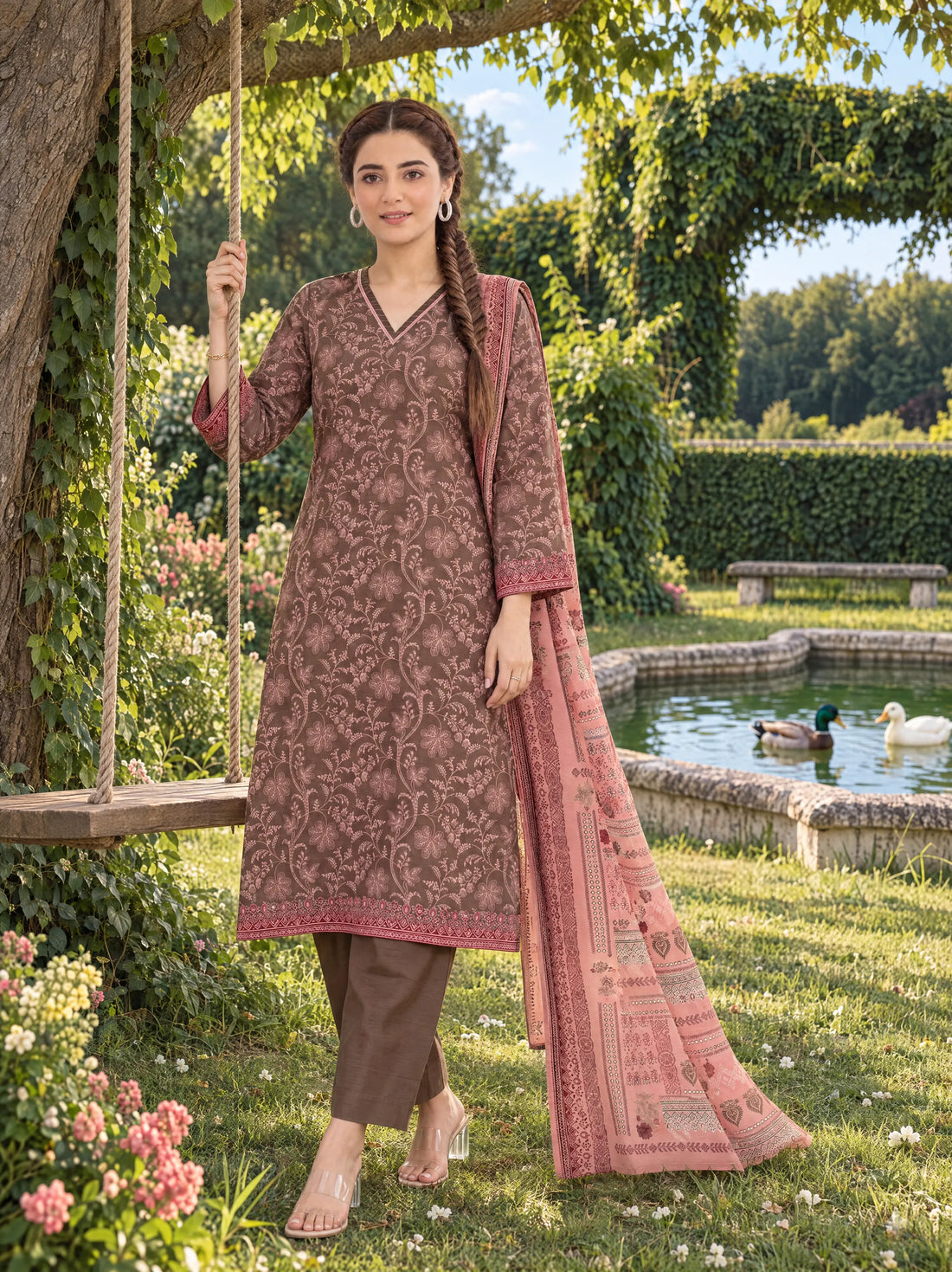 Mahtab Mauve, Printed Khaddar 3 Piece