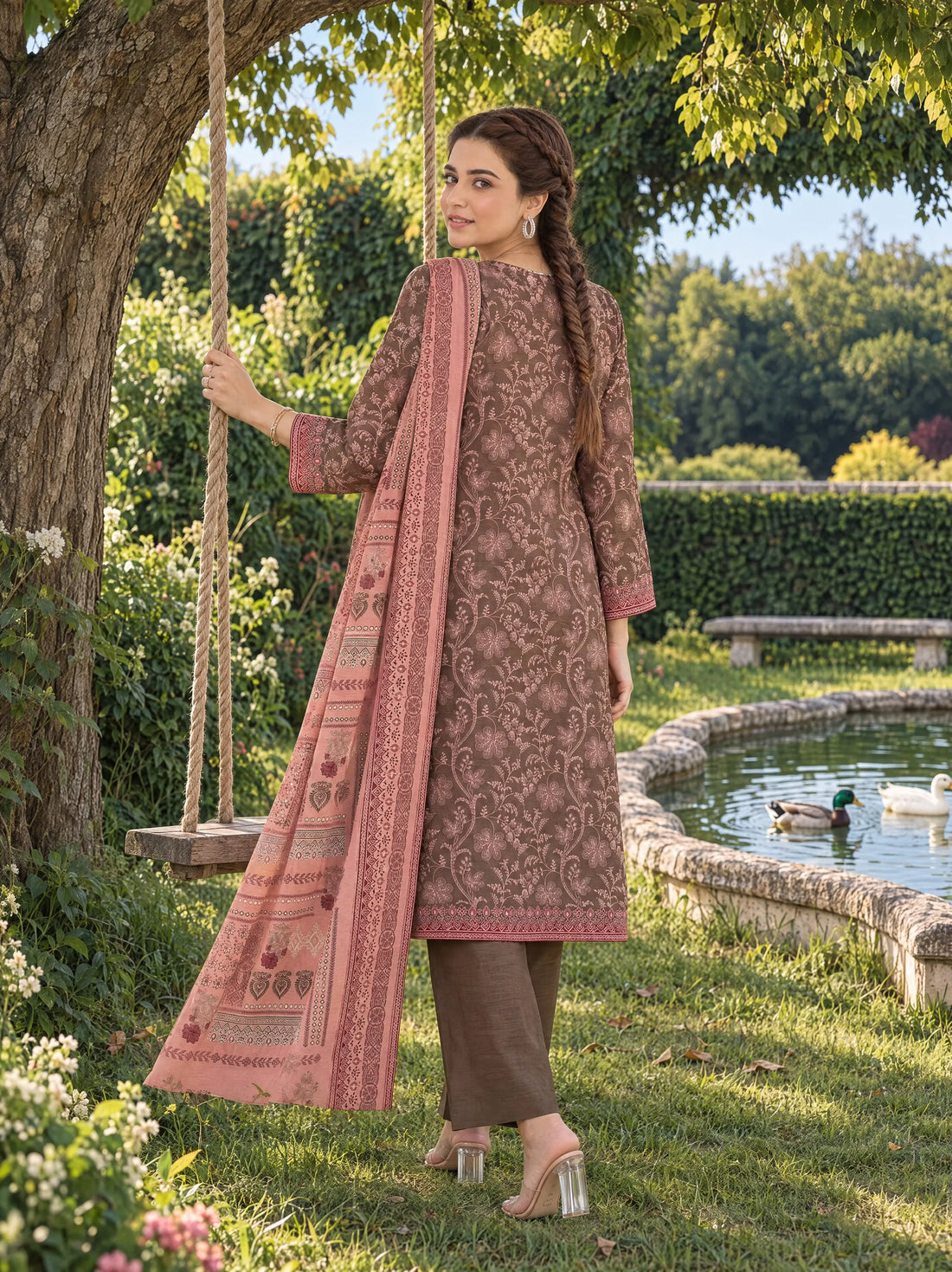 Mahtab Mauve, Printed Khaddar 3 Piece