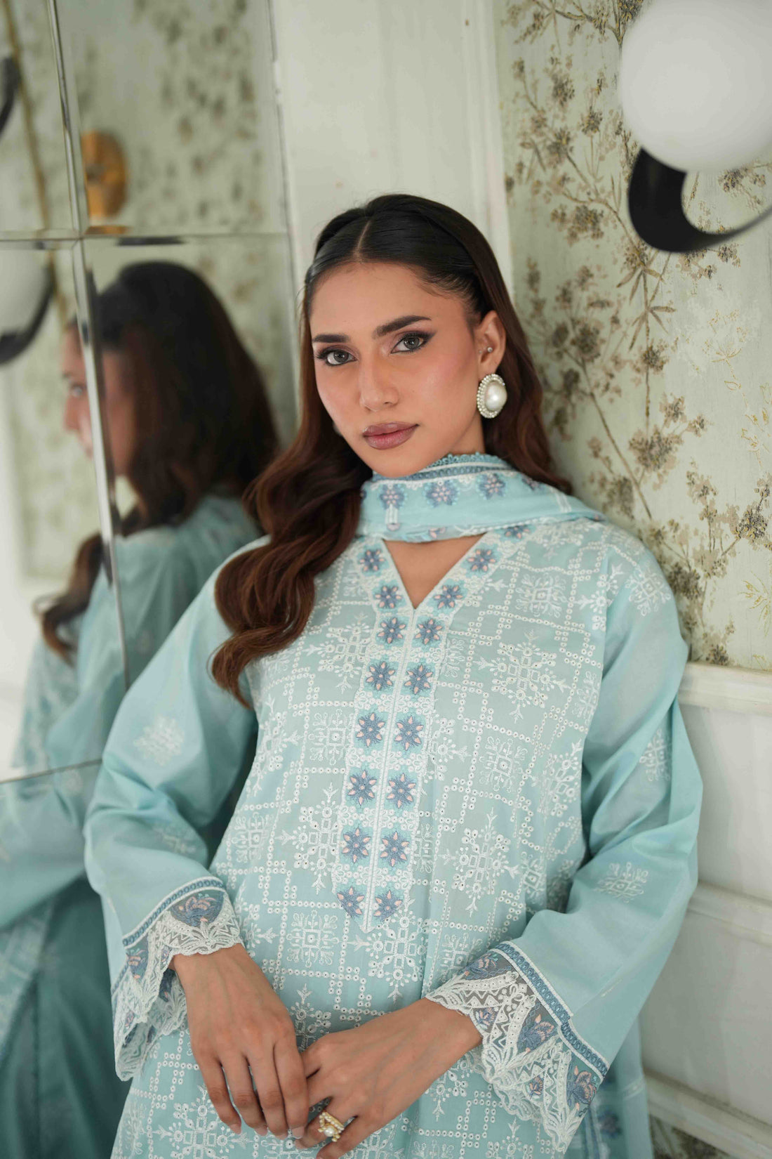 Jugnu Sky Blue, Embroidered Lawn 3 Piece