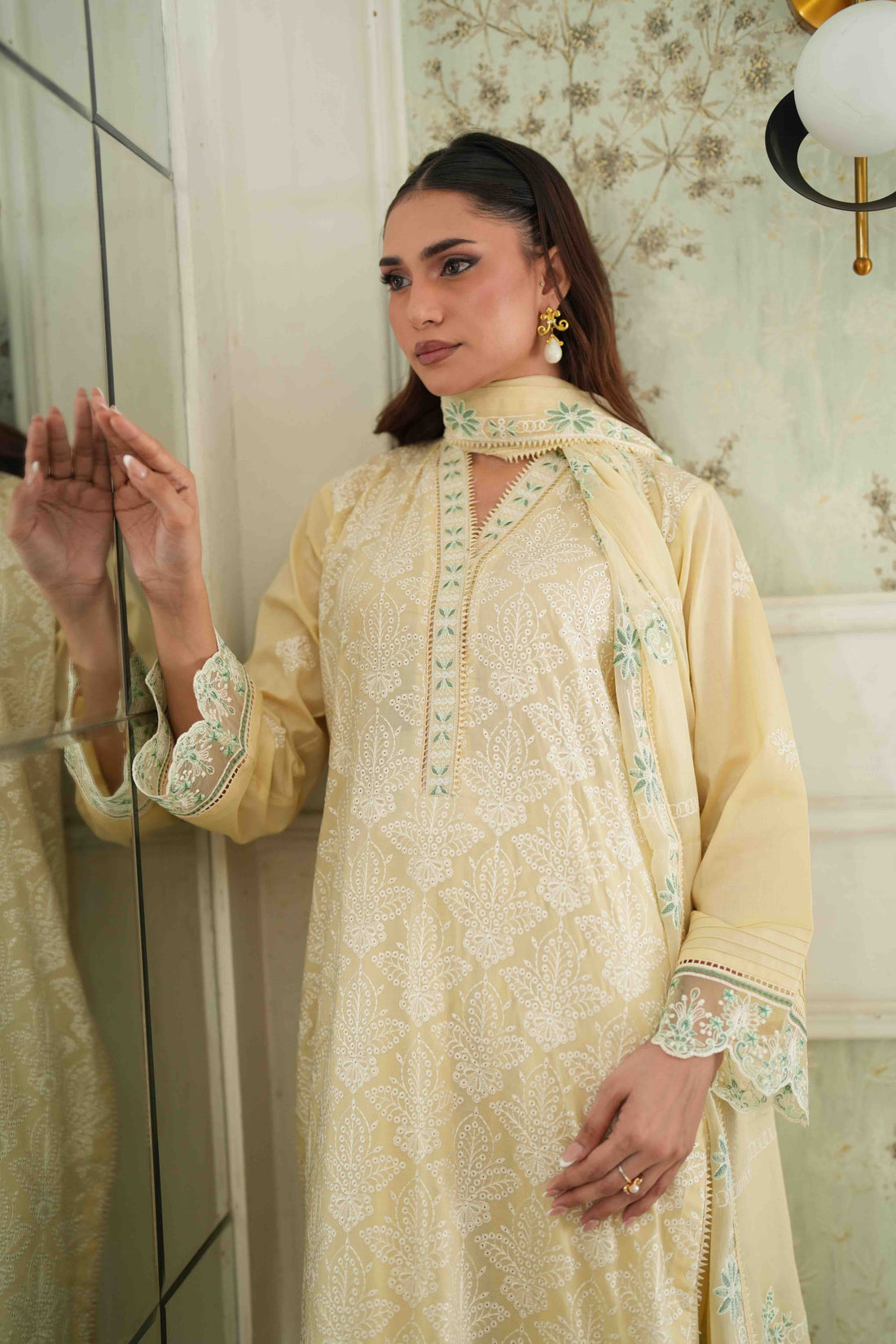 Jugnu Butter Yellow, Embroidered Lawn 3 Piece