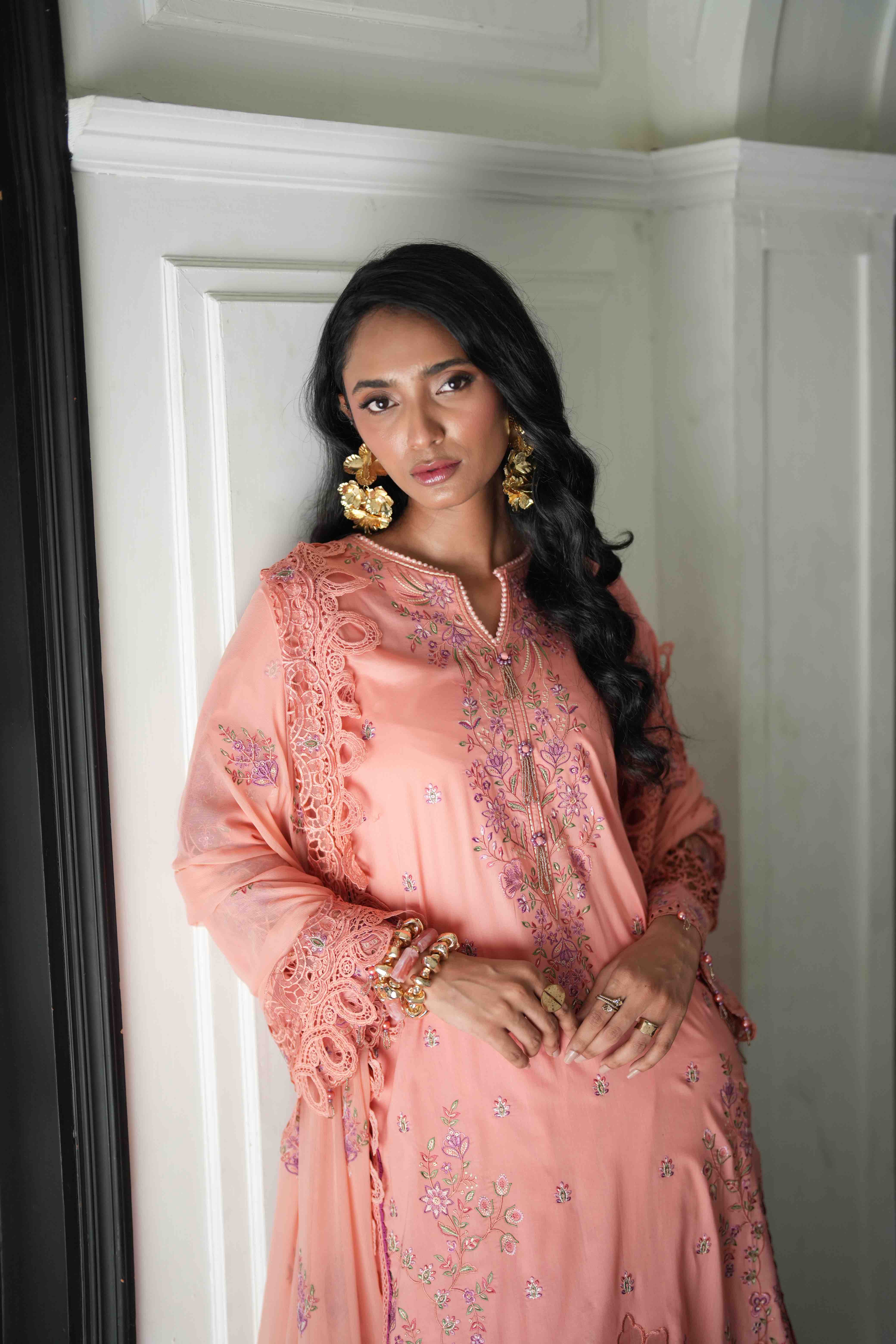 Lamhay Coral, Embroidered Lawn 3 Piece