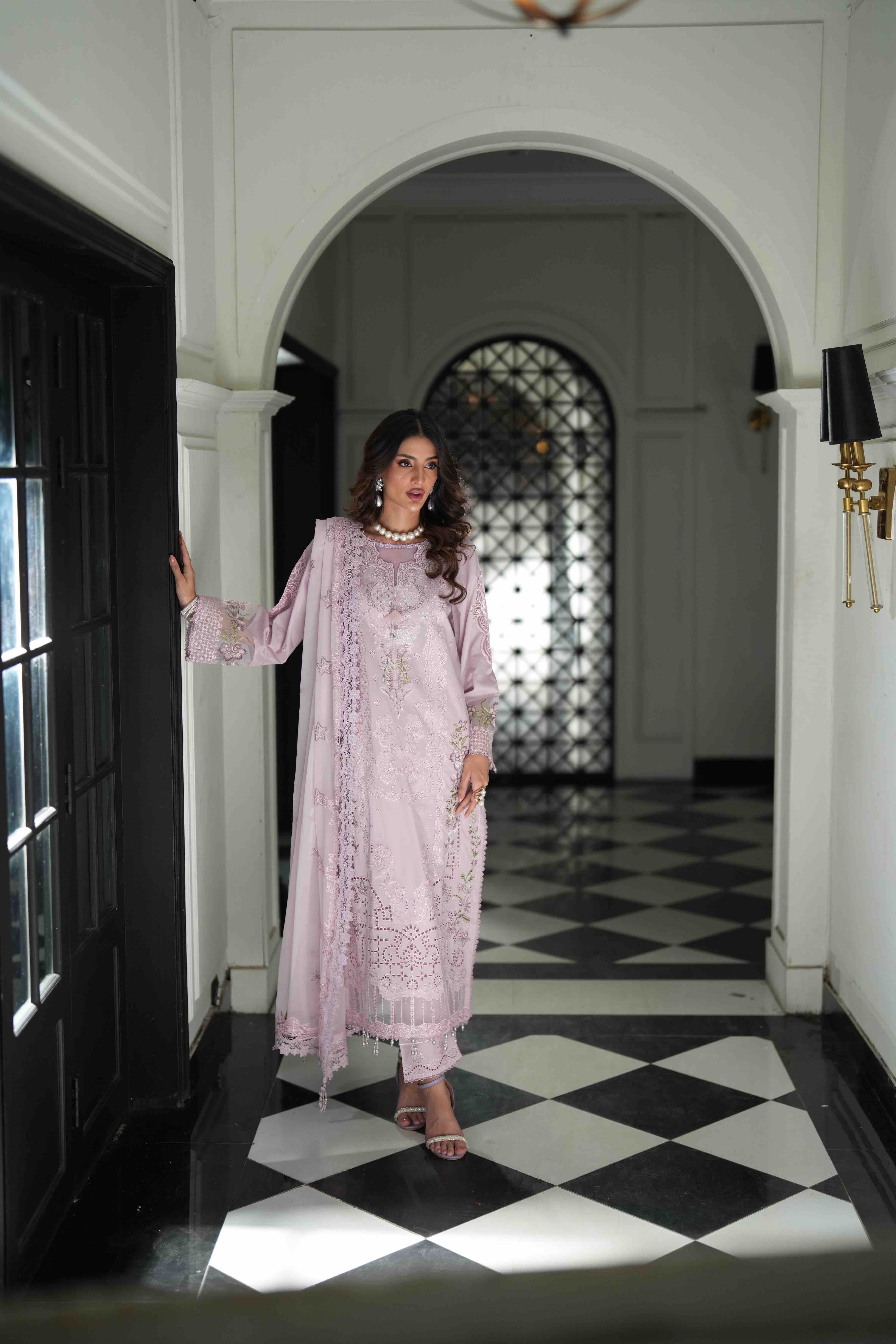 Lamhay Lilac, Embroidered Lawn 3 Piece