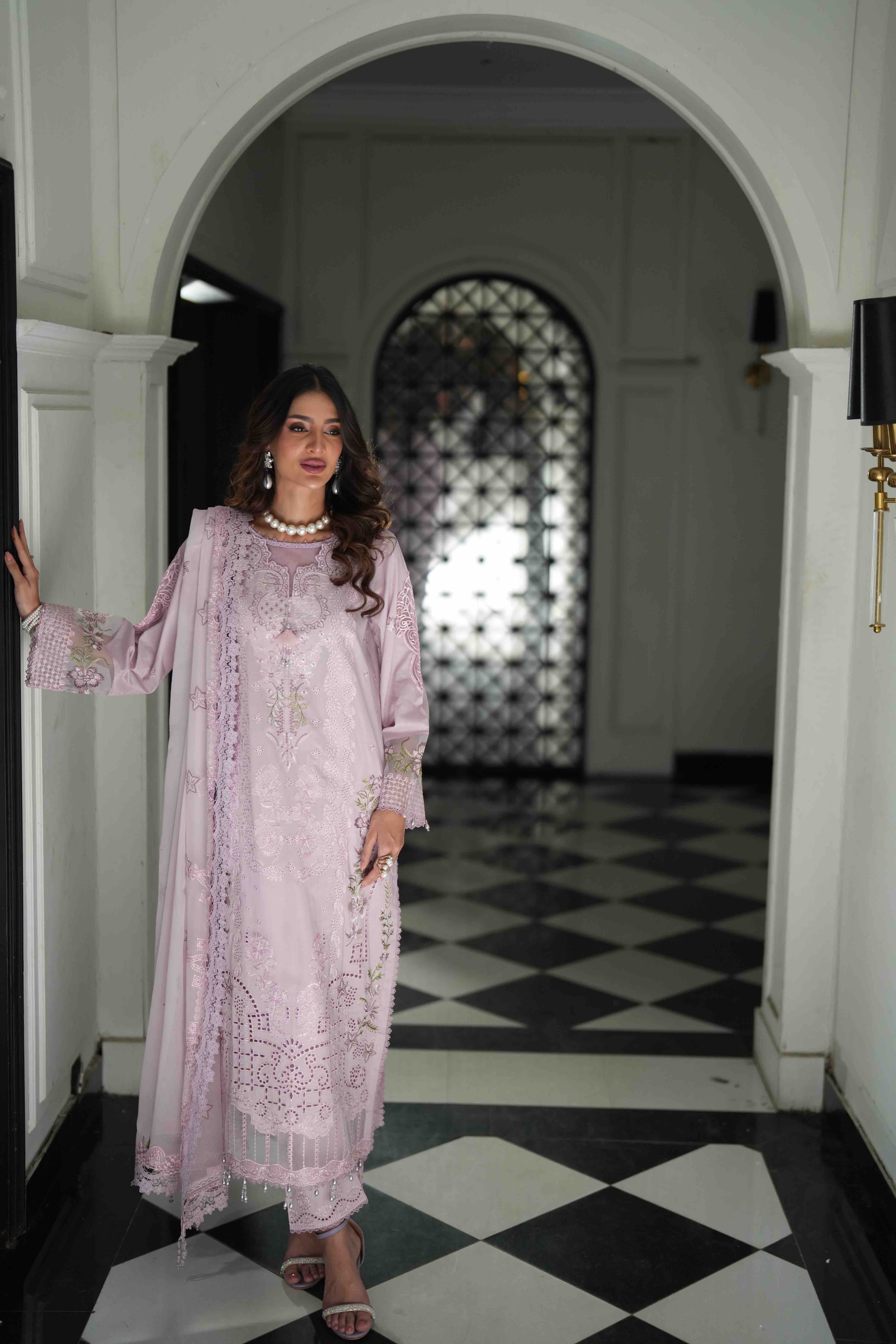 Lamhay Lilac, Embroidered Lawn 3 Piece