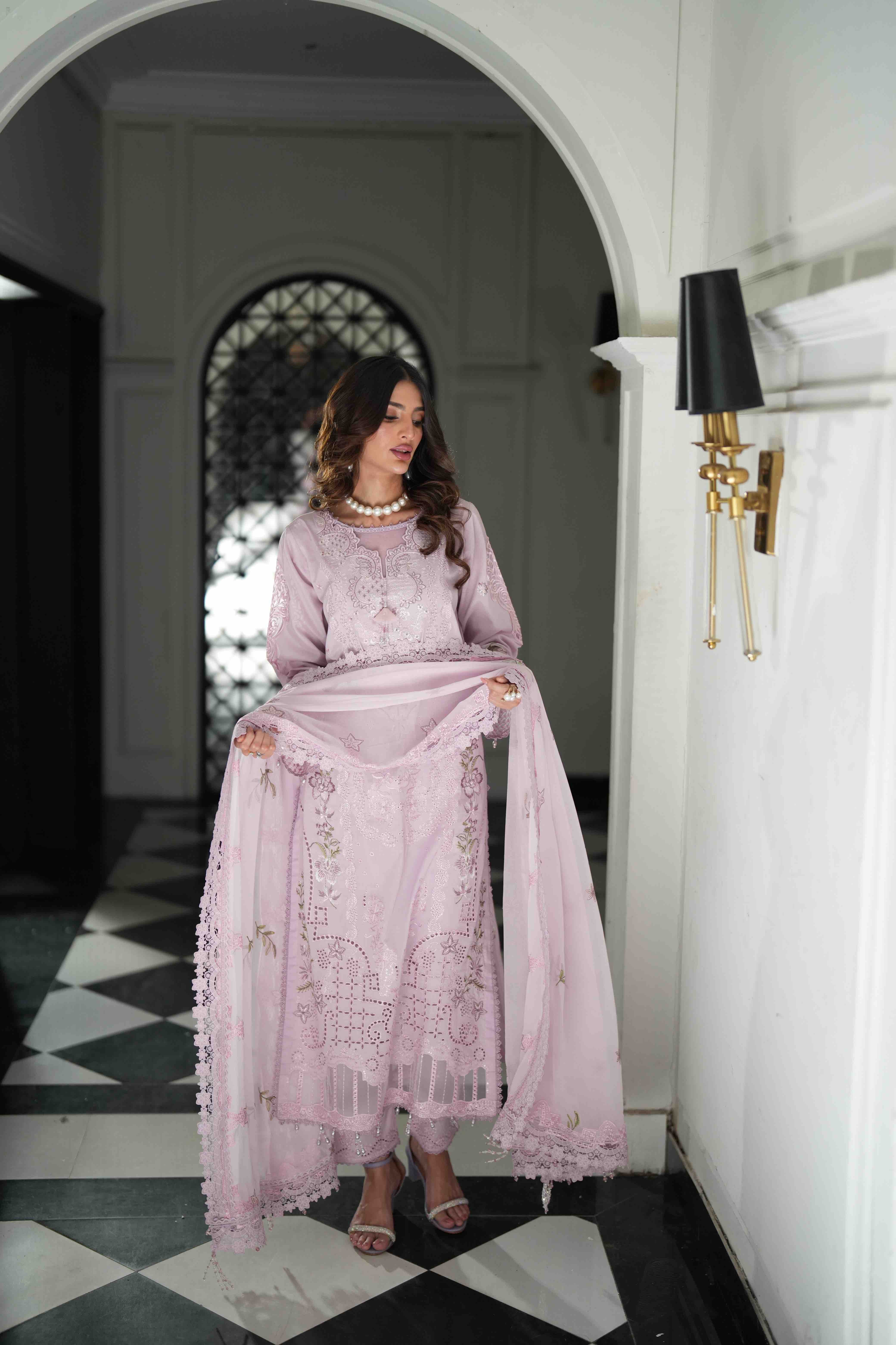 Lamhay Lilac, Embroidered Lawn 3 Piece