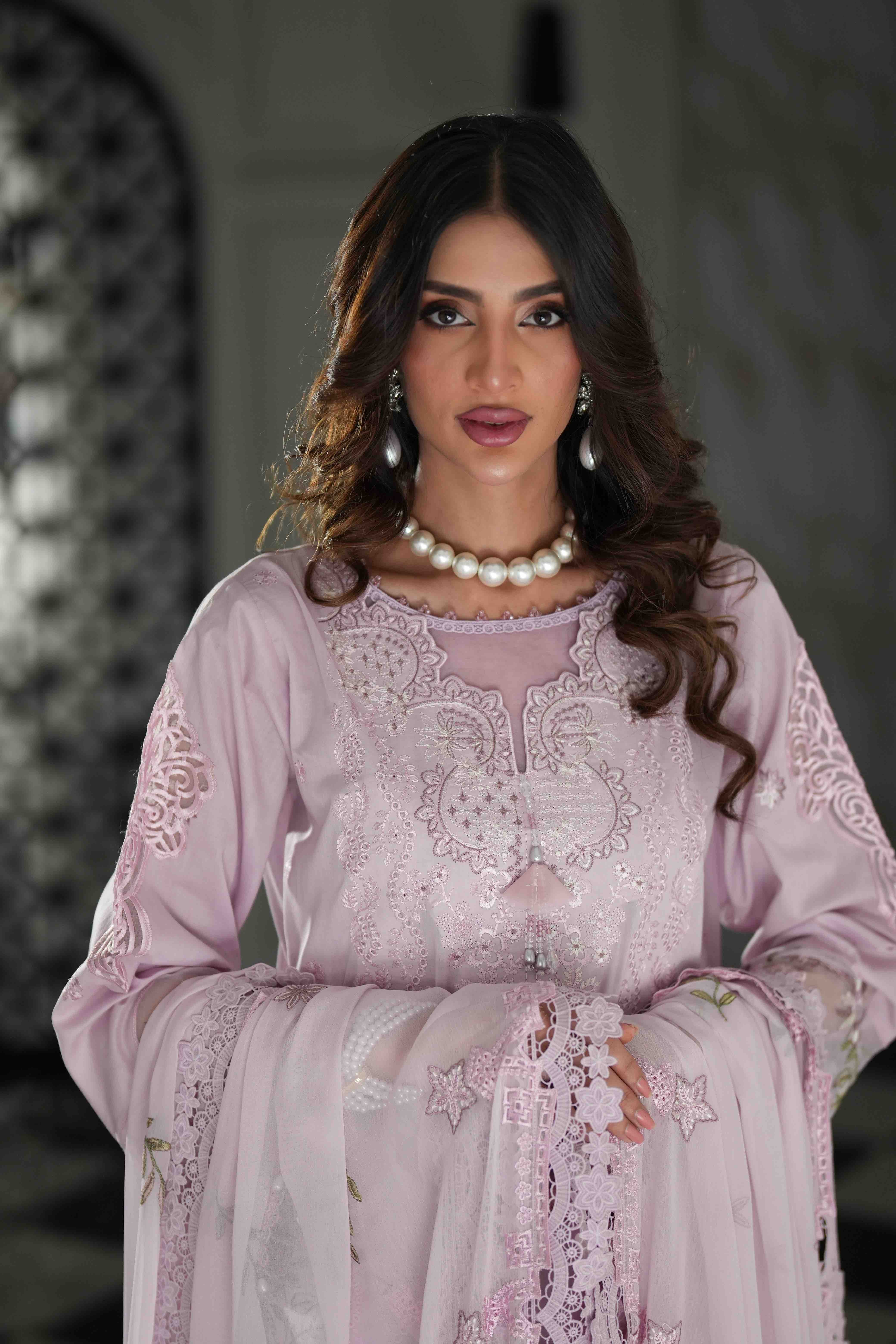 Lamhay Lilac, Embroidered Lawn 3 Piece