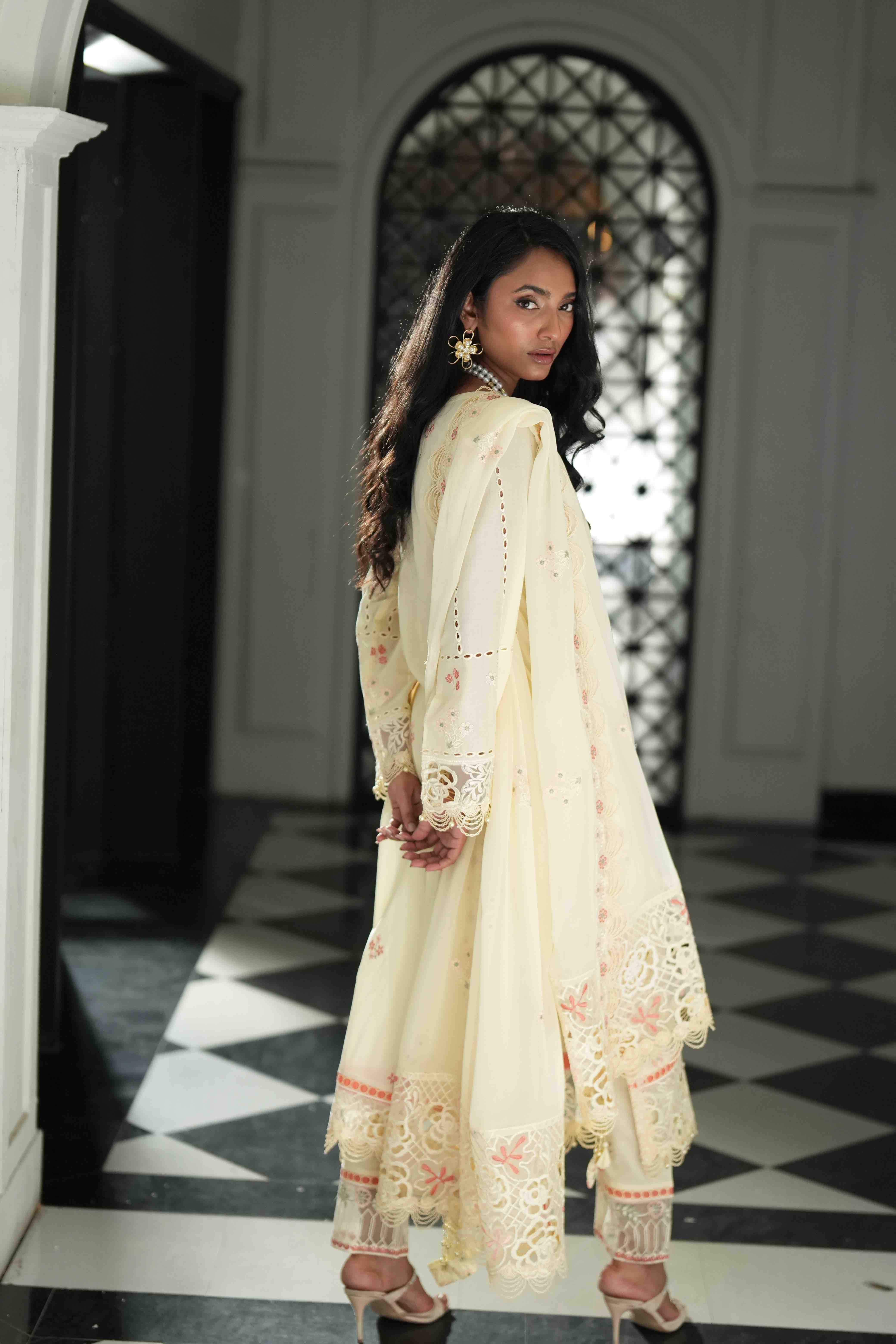 Lamhay Ivory, Embroidered Lawn 3 Piece