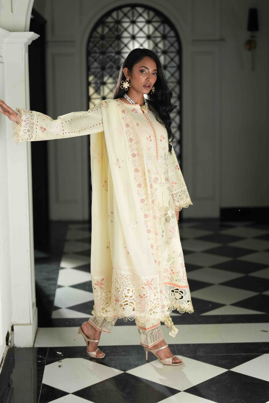 Lamhay Ivory, Embroidered Lawn 3 Piece
