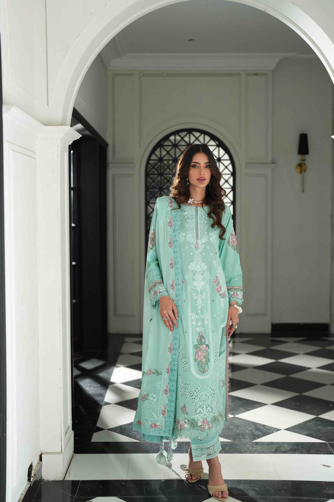 Lamhay Sea Green, Embroidered Lawn 3 Piece