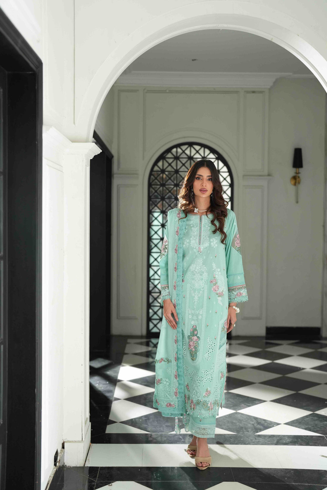 Lamhay Sea Green, Embroidered Lawn 3 Piece