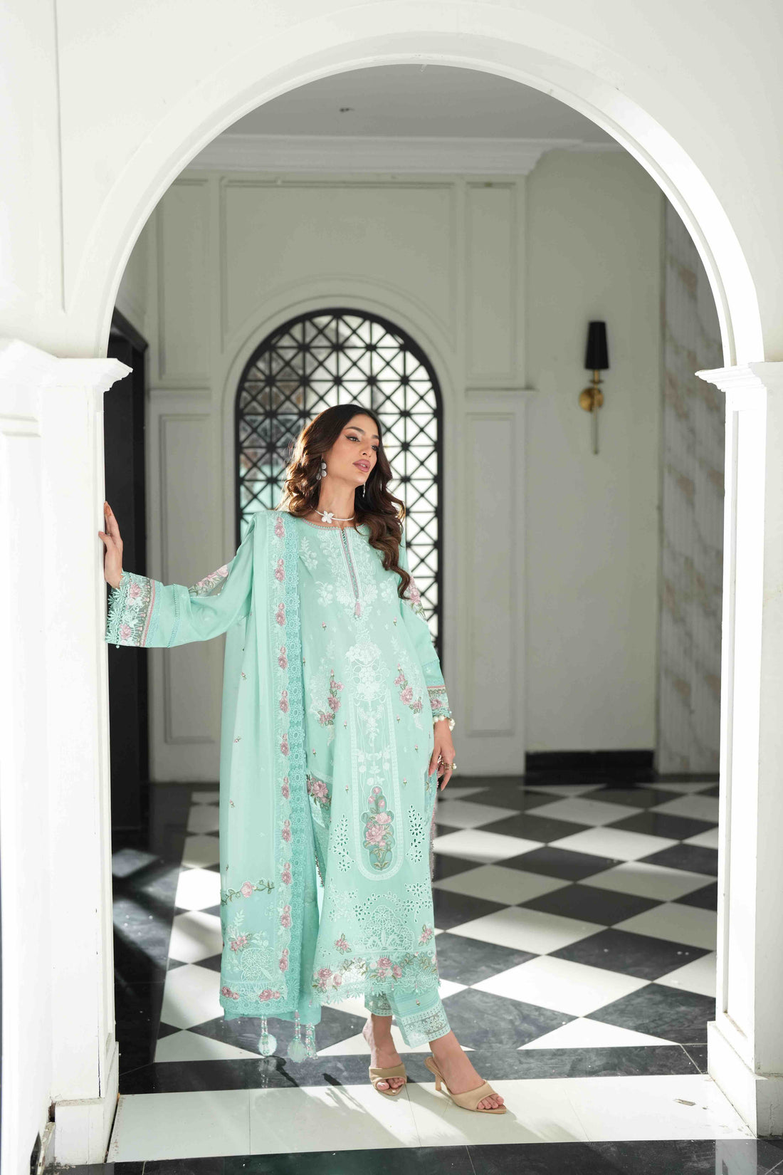 Lamhay Sea Green, Embroidered Lawn 3 Piece