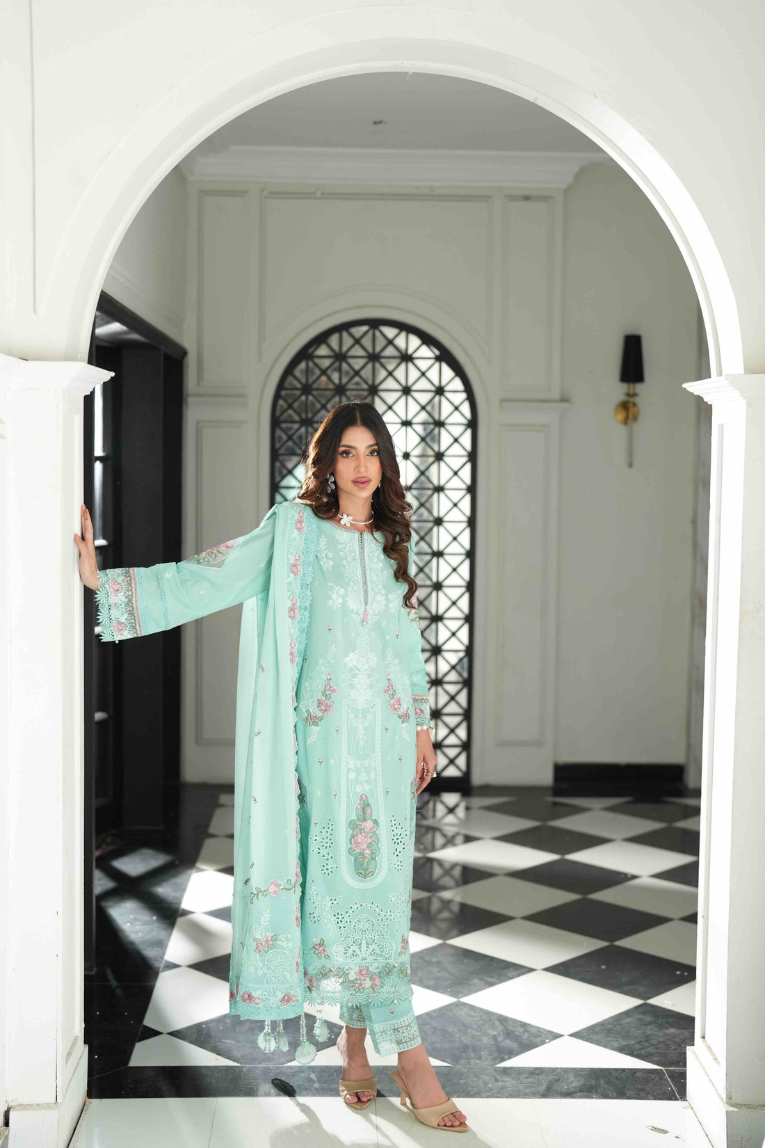 Lamhay Sea Green, Embroidered Lawn 3 Piece