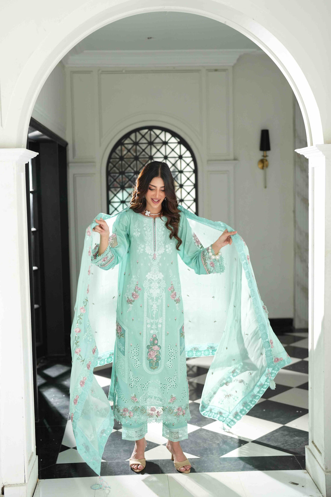 Lamhay Sea Green, Embroidered Lawn 3 Piece