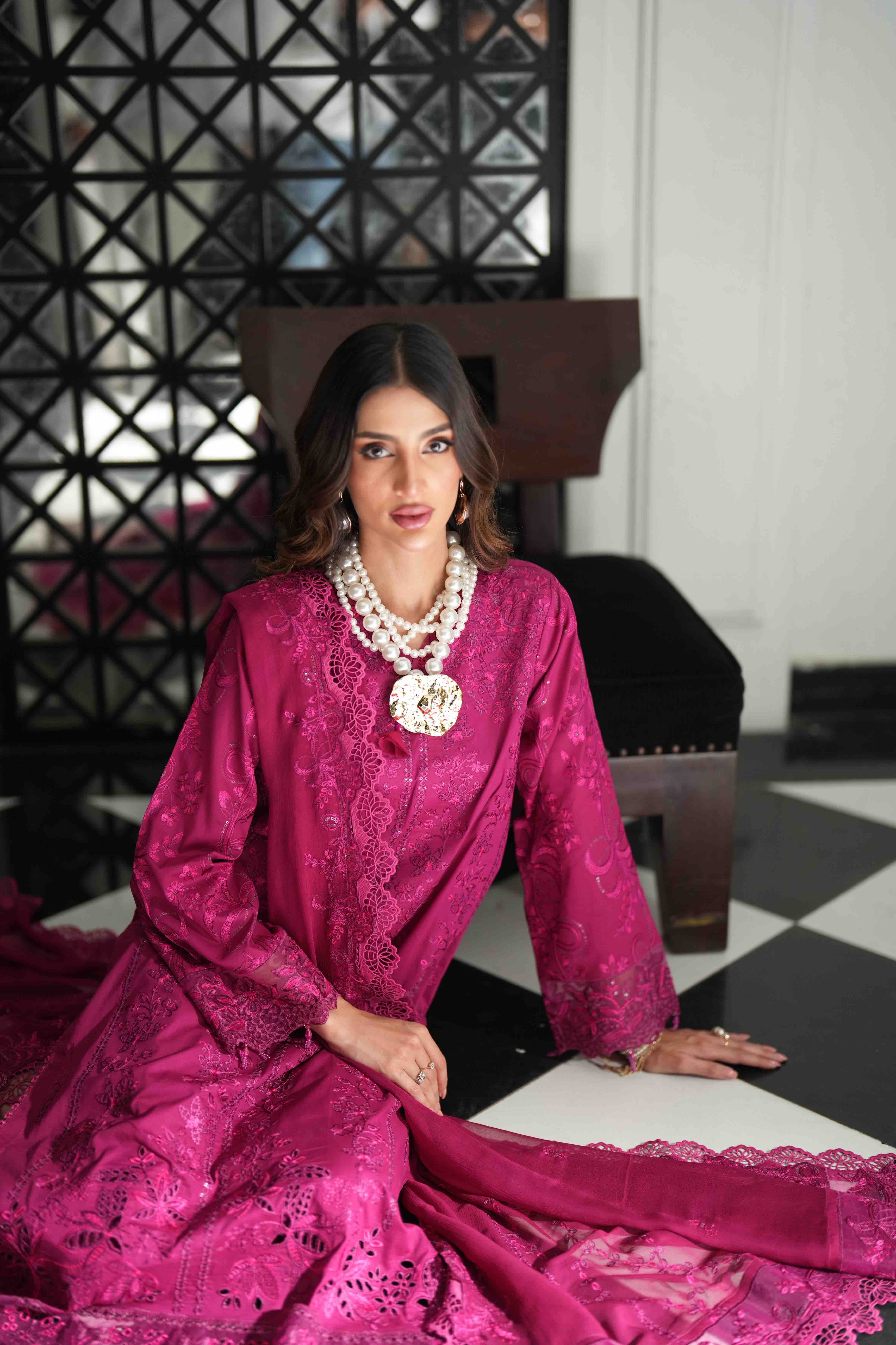 Lamhay Magenta, Embroidered Lawn 3 Piece