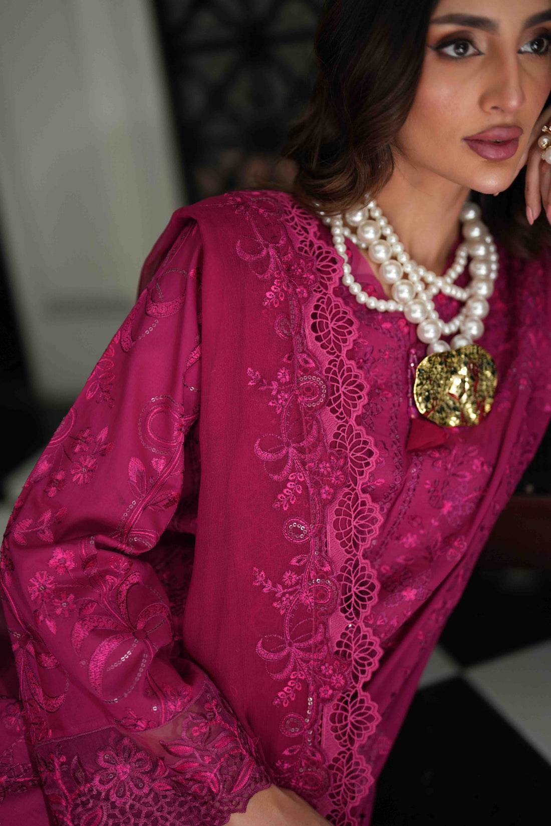 Lamhay Magenta, Embroidered Lawn 3 Piece