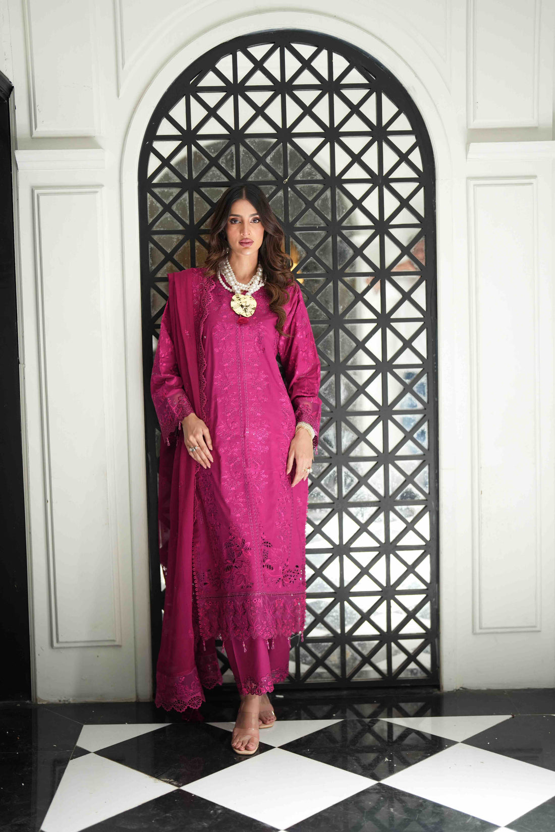 Lamhay Magenta, Embroidered Lawn 3 Piece