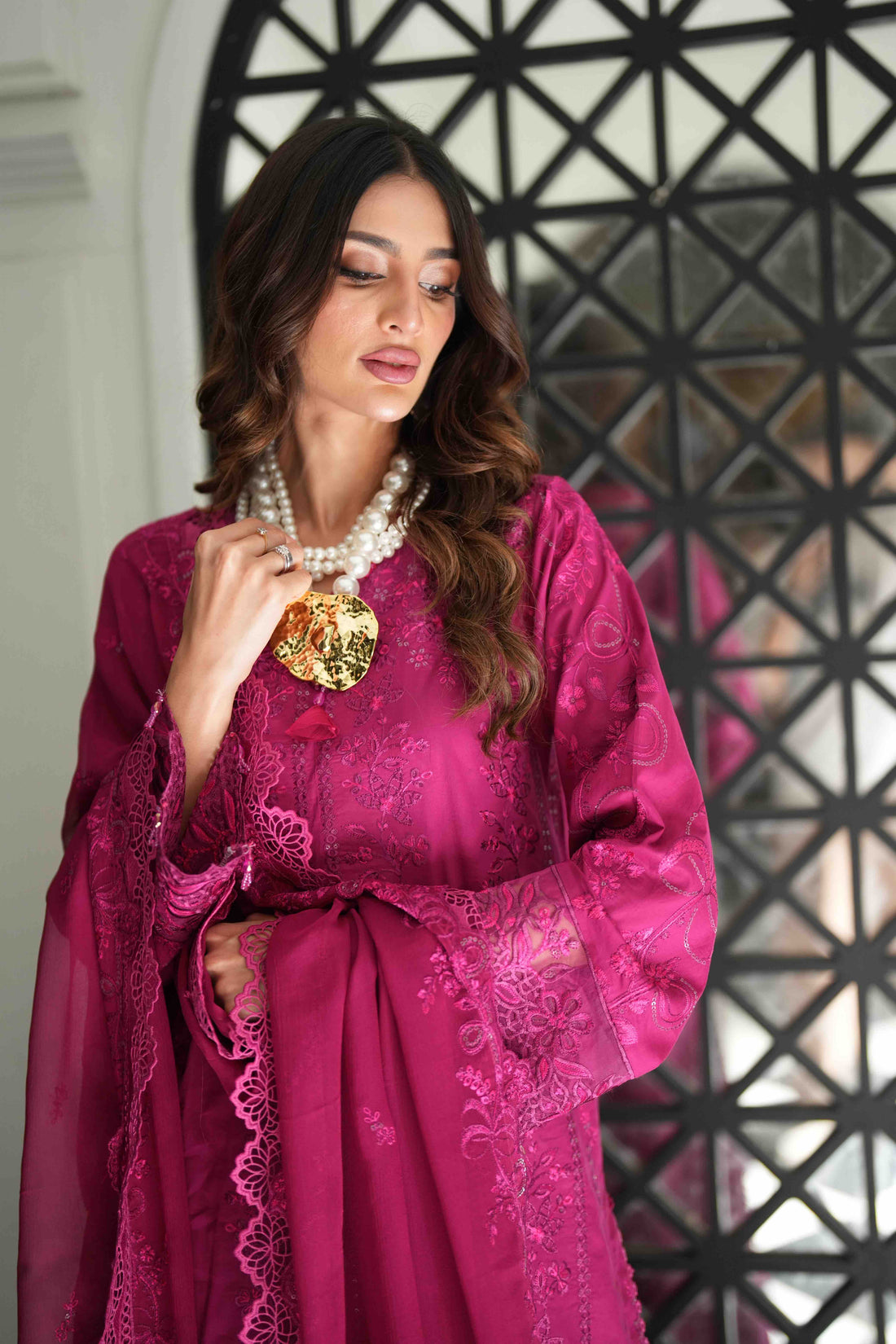 Lamhay Magenta, Embroidered Lawn 3 Piece