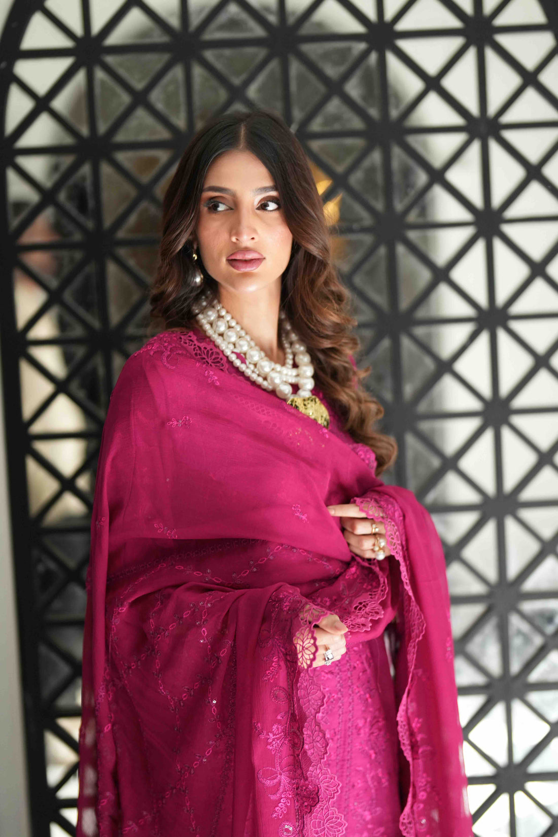 Lamhay Magenta, Embroidered Lawn 3 Piece