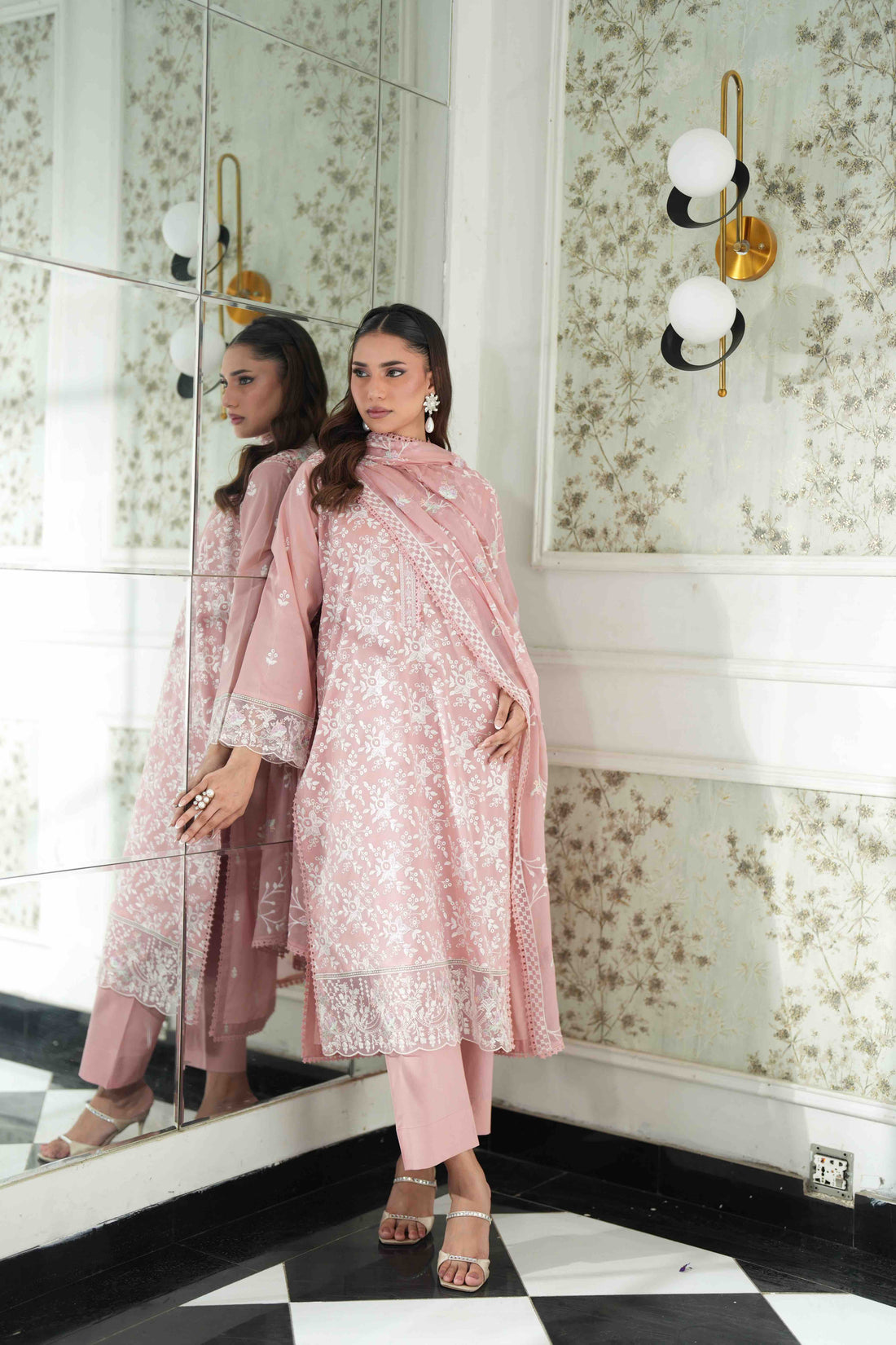 Jugnu Blush Pink, Embroidered Lawn 3 Piece