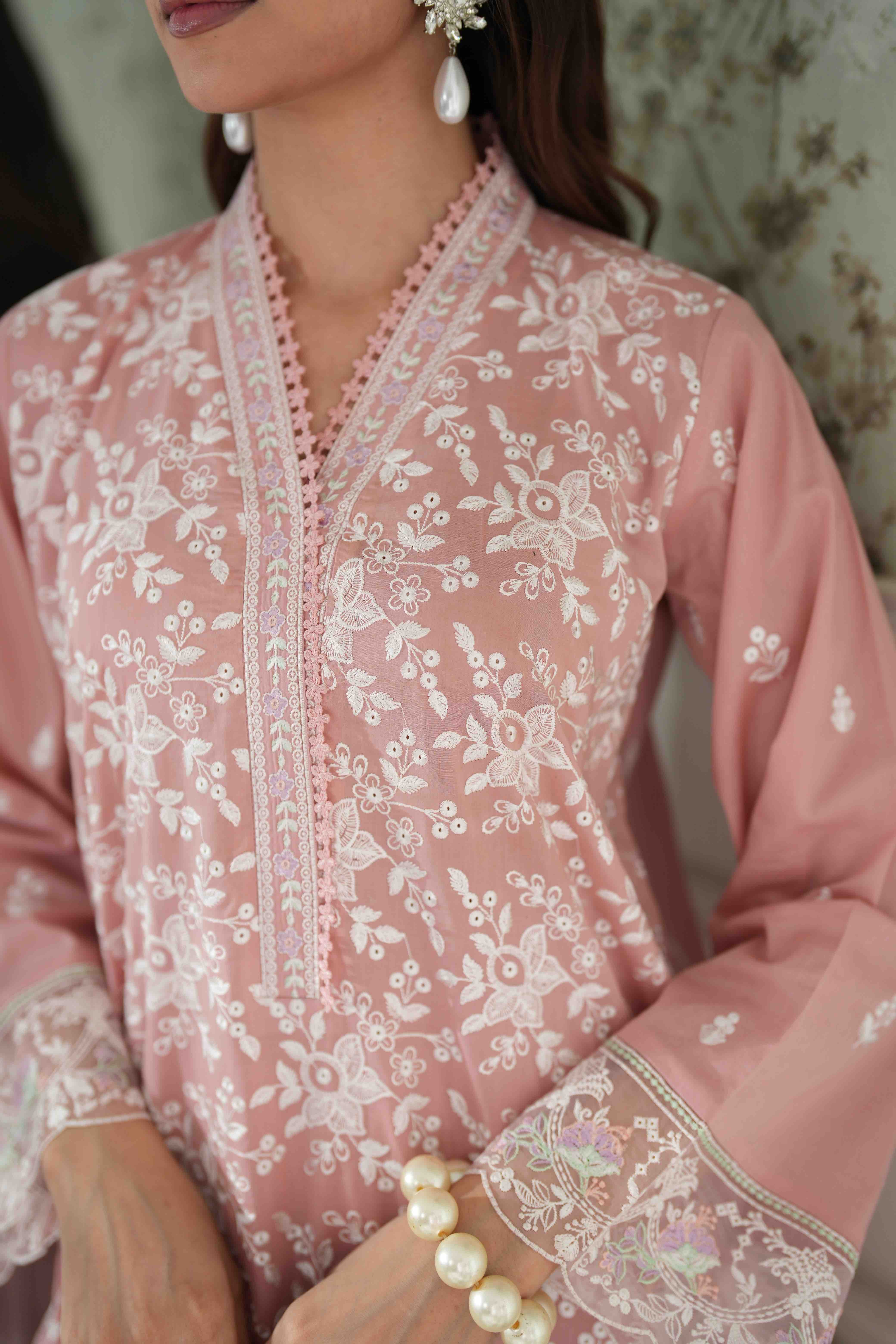 Jugnu Blush Pink, Embroidered Lawn 3 Piece