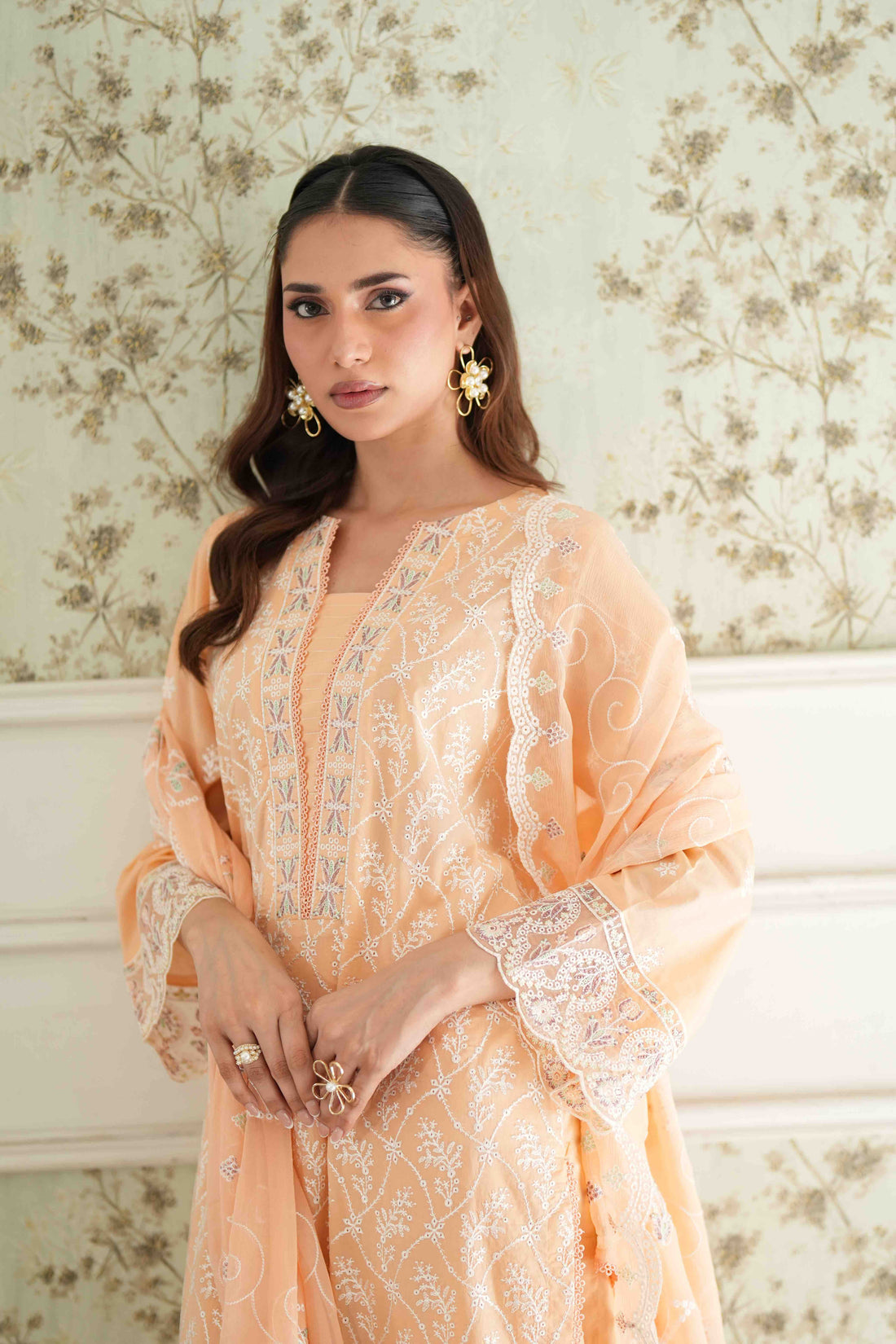 Jugnu Apricot Cream, Embroidered Lawn 3 Piece