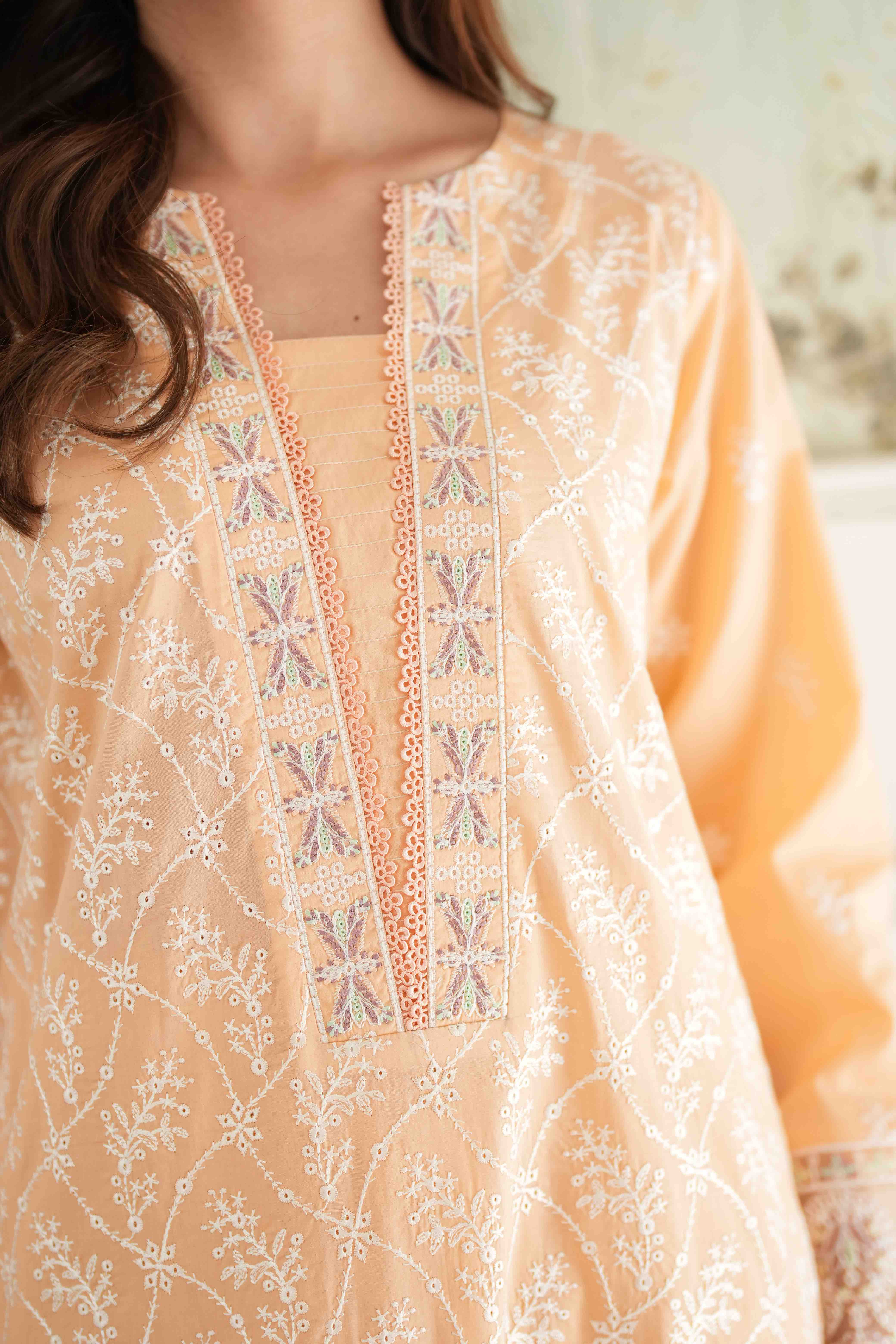 Jugnu Apricot Cream, Embroidered Lawn 3 Piece