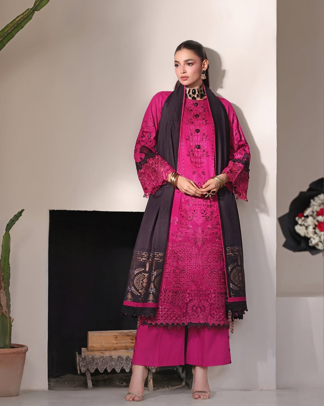 Bahar Magenta, Embroidered Lawn 3 Piece