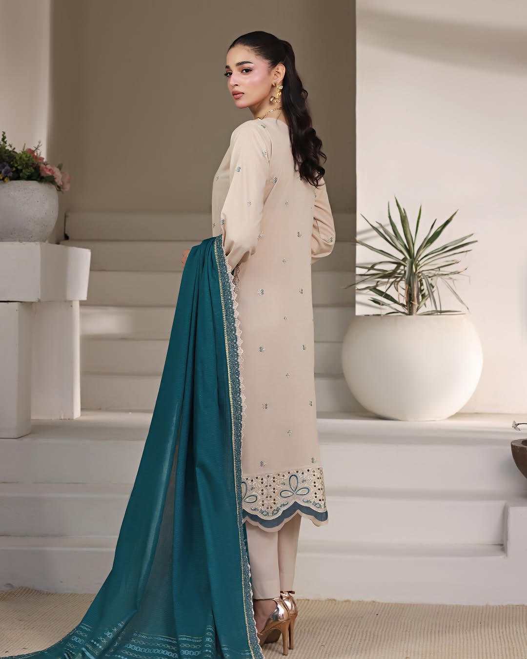 Bahar Cream, Embroidered Lawn 3 Piece