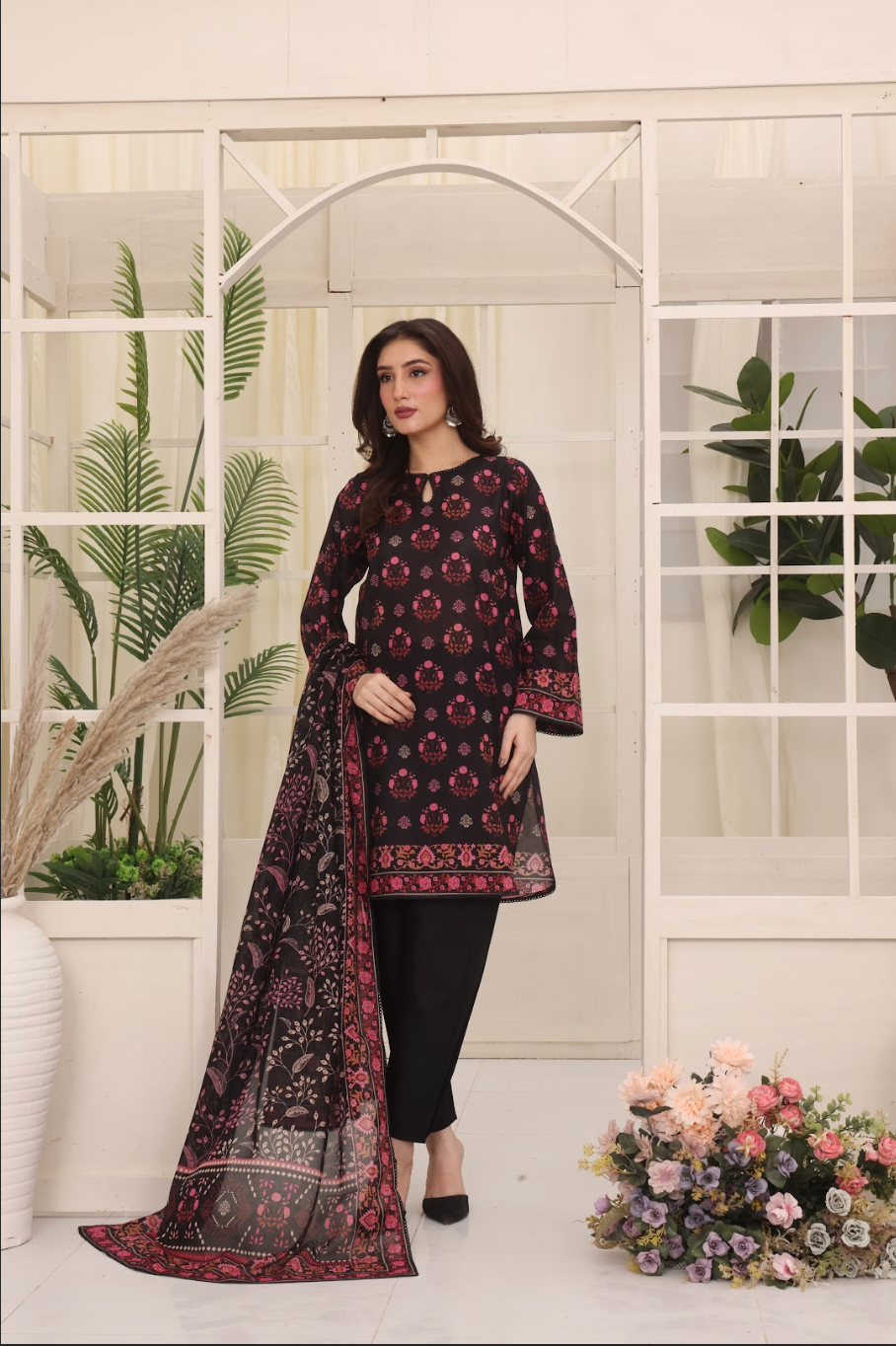 Easy Breezy Black Rose, Embroidered Lawn 3 Piece